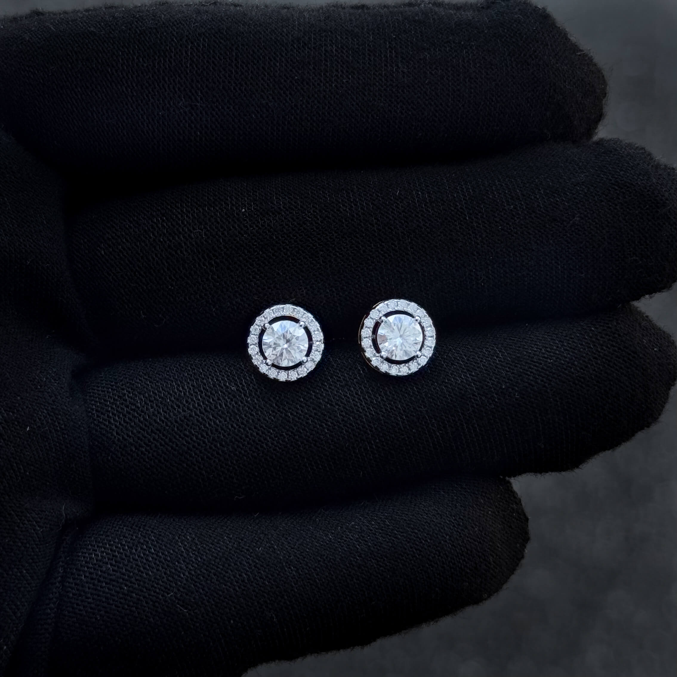 8mm Moissanite Cluster Earrings, 1.18ct Diamond Studs in Sterling Silver