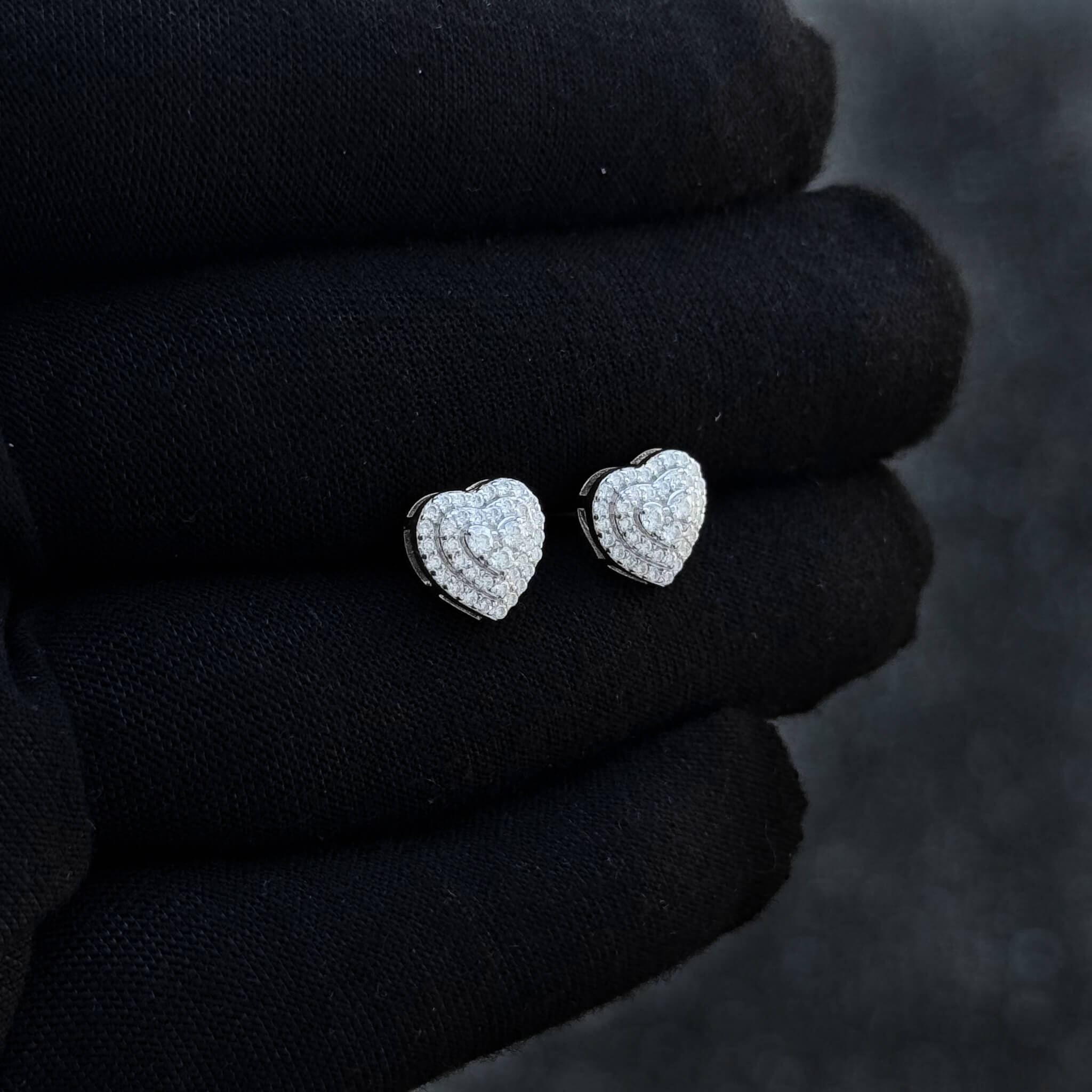 9mm Heart Moissanite Cluster Earrings, 0.48ct Diamond Studs in Sterling Silver