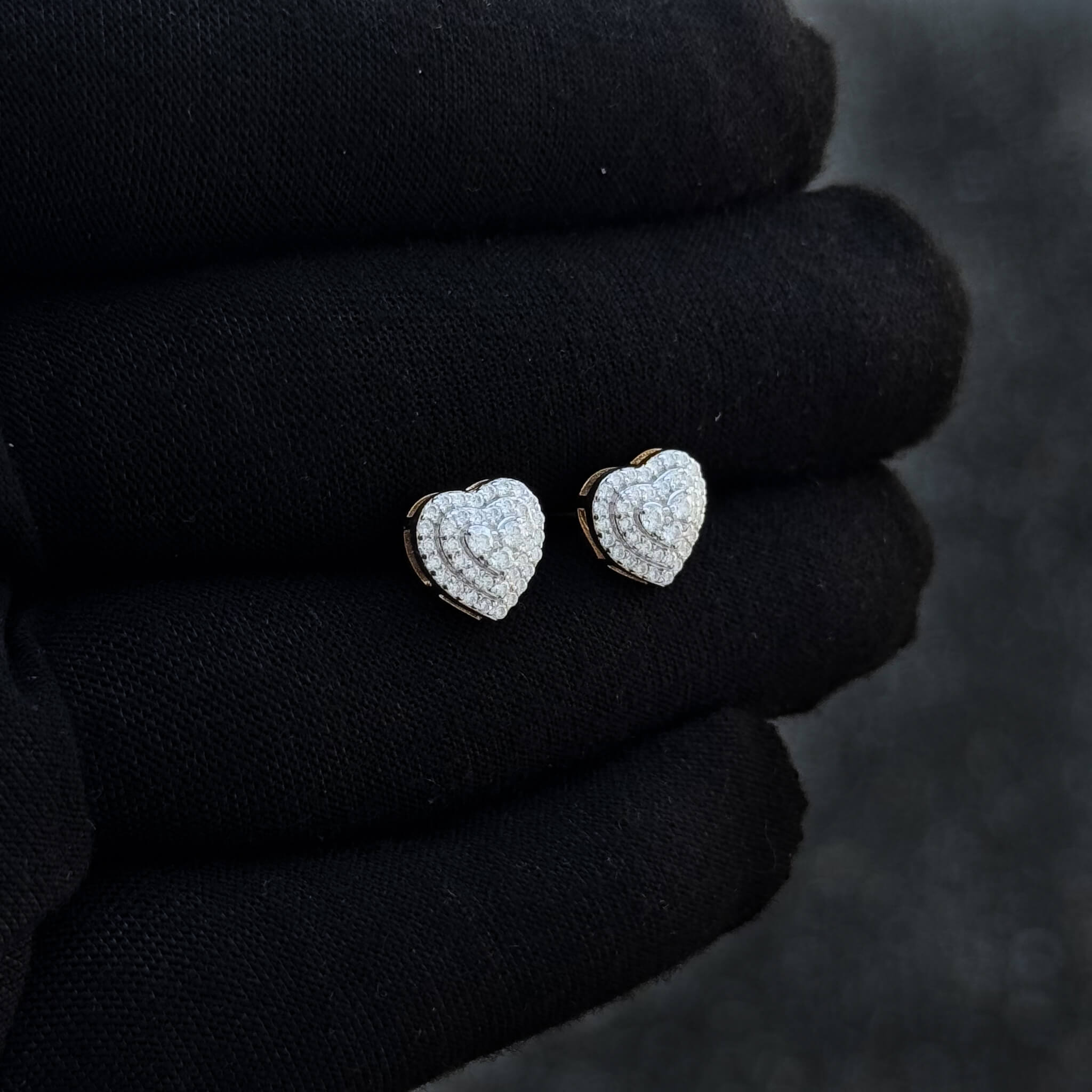 9mm Heart Moissanite Cluster Earrings, 0.48ct Diamond Studs in Sterling Silver