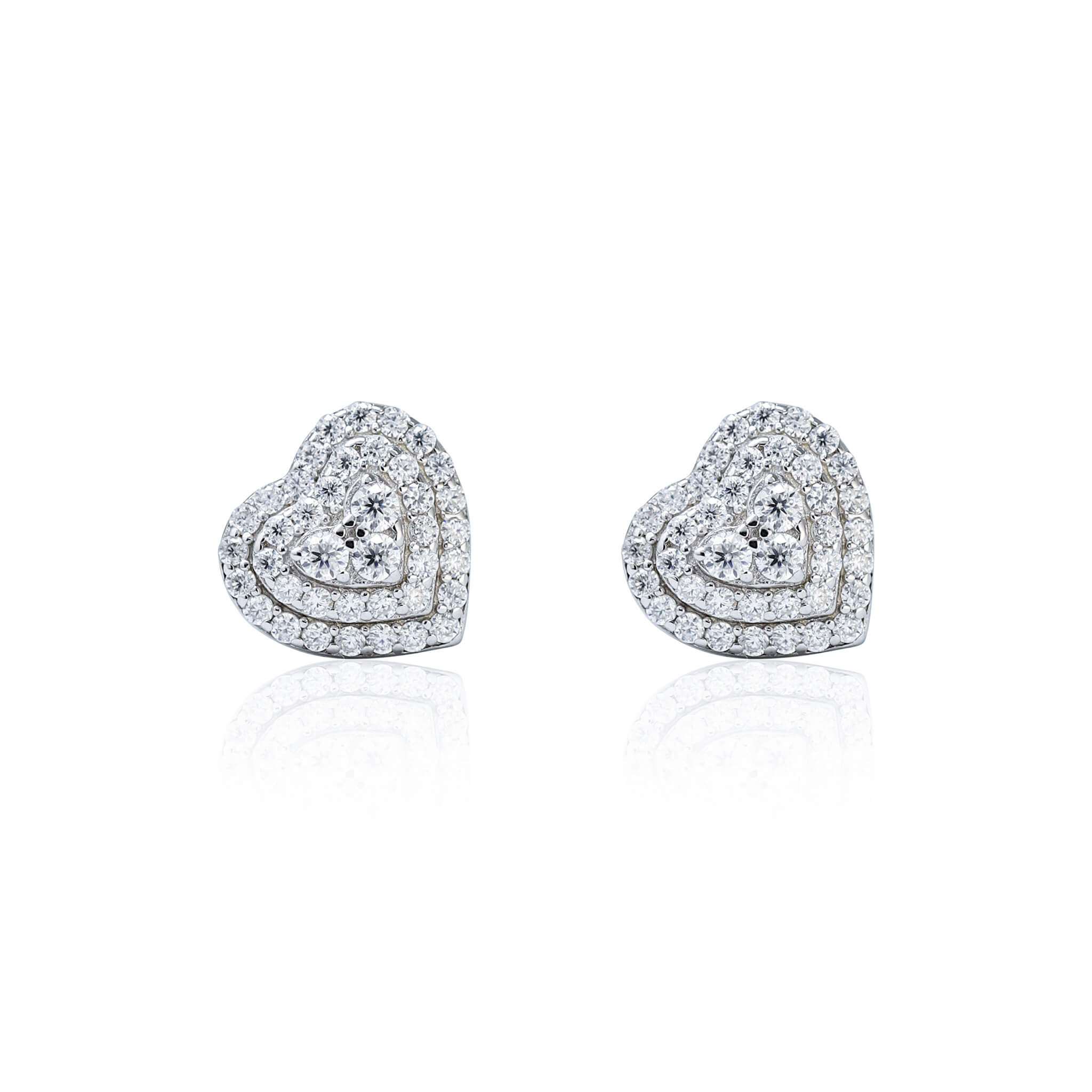 9mm Heart Moissanite Cluster Earrings, 0.48ct Diamond Studs in Sterling Silver