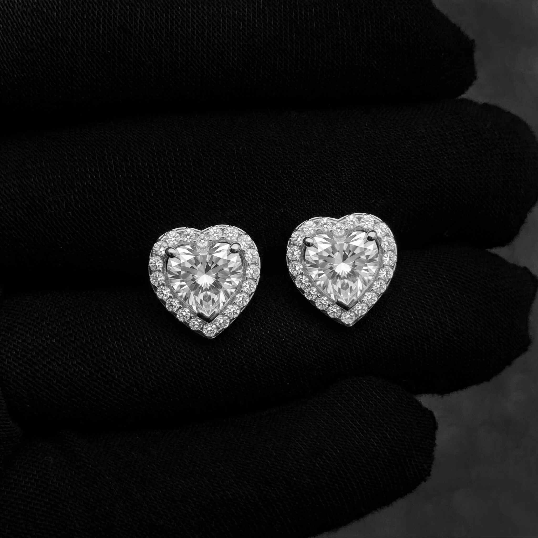 9mm Moissanite Heart Shaped Stud Earrings In premium sterling silver