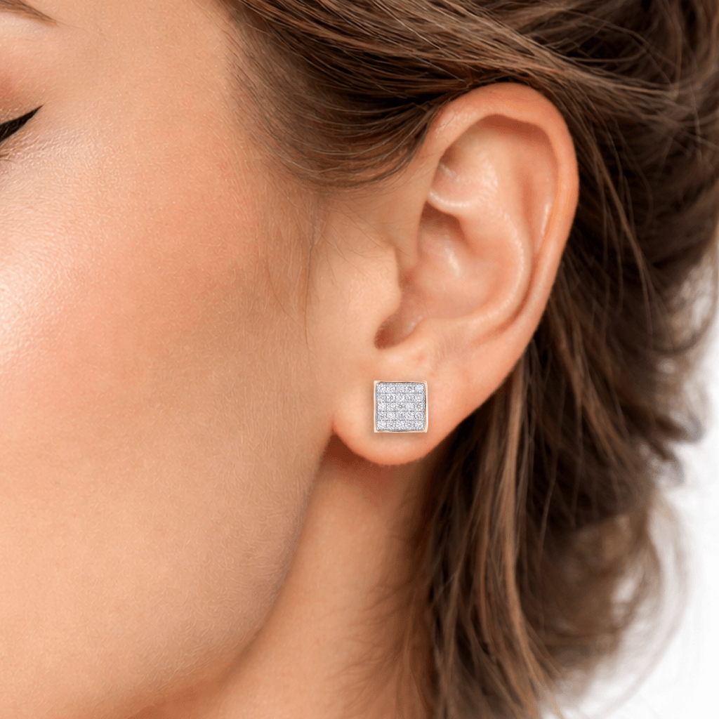 7mm Moissanite Square Pave Stud Earrings In premium sterling silver