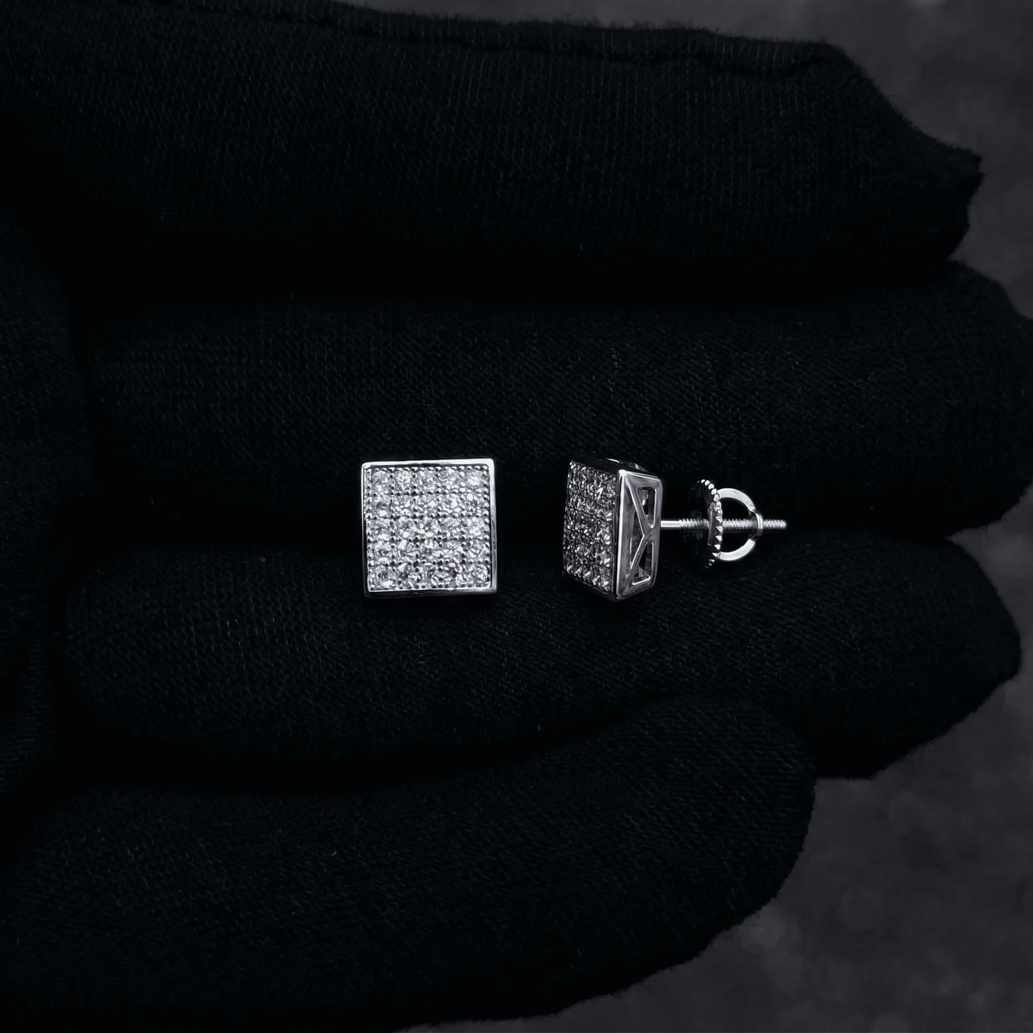 7mm Moissanite Square Pave Stud Earrings In premium sterling silver