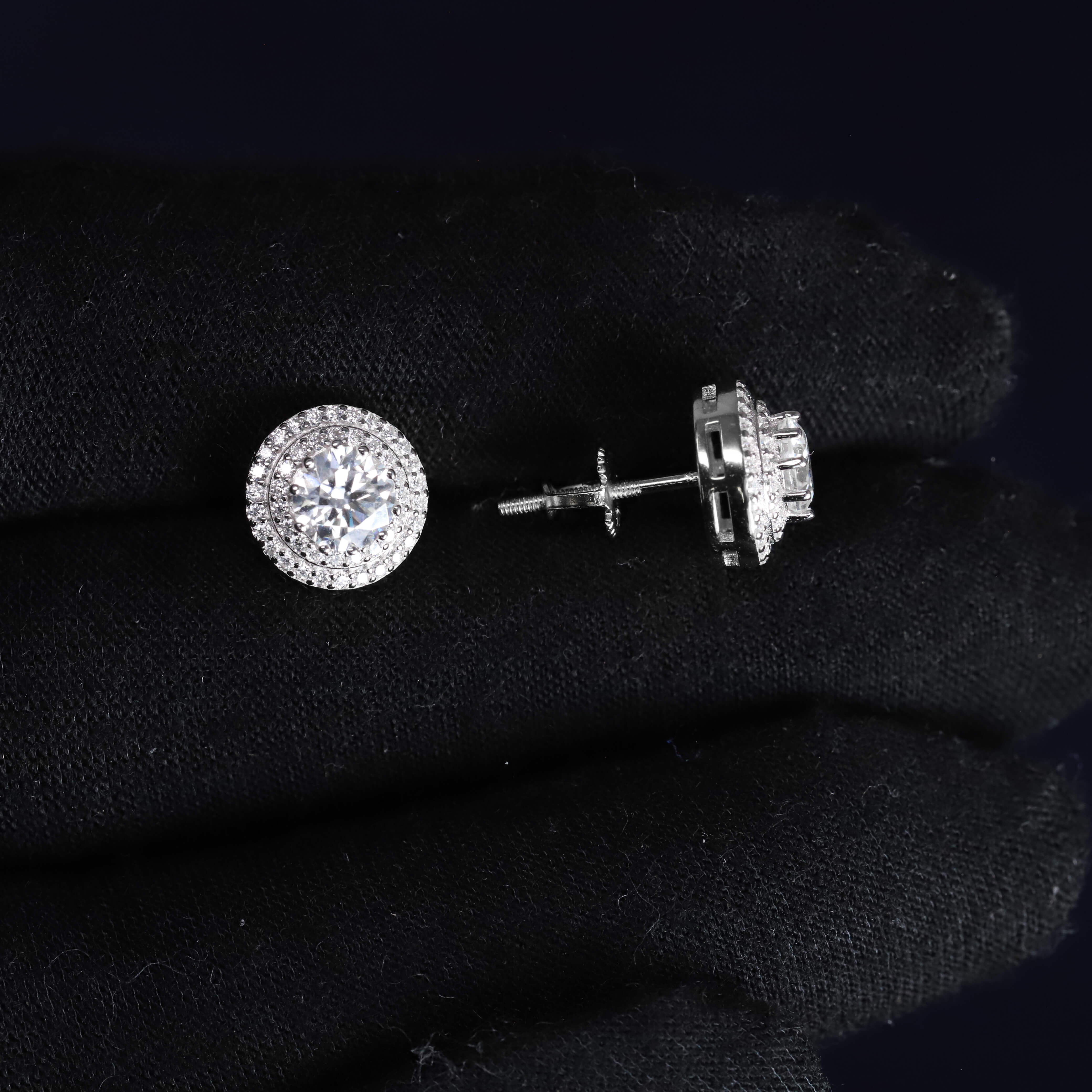 10mm Moissanite Halo Earrings in Premium Sterling Silver