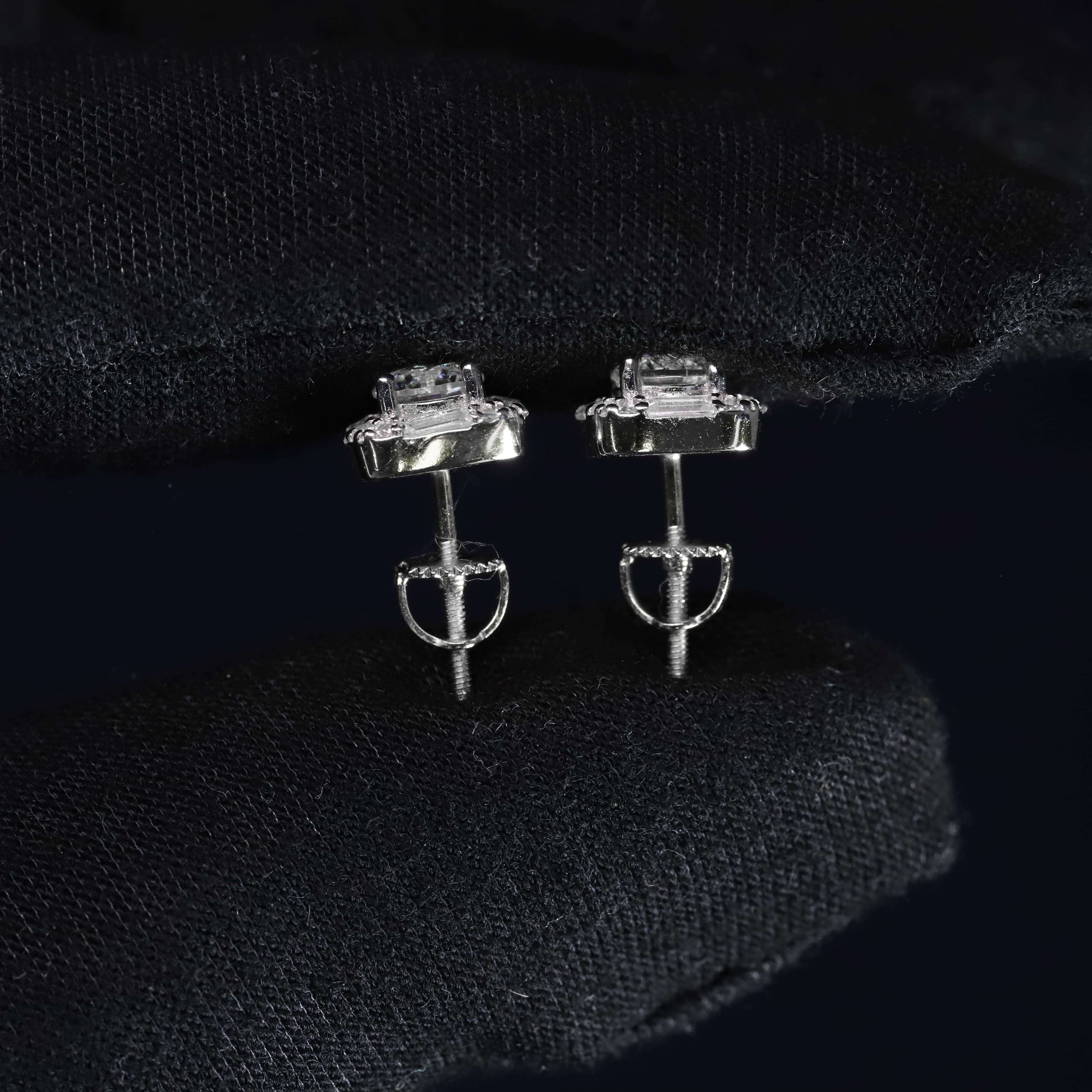 8mm Moissanite Cushion-Halo Earrings in Premium Sterling Silver
