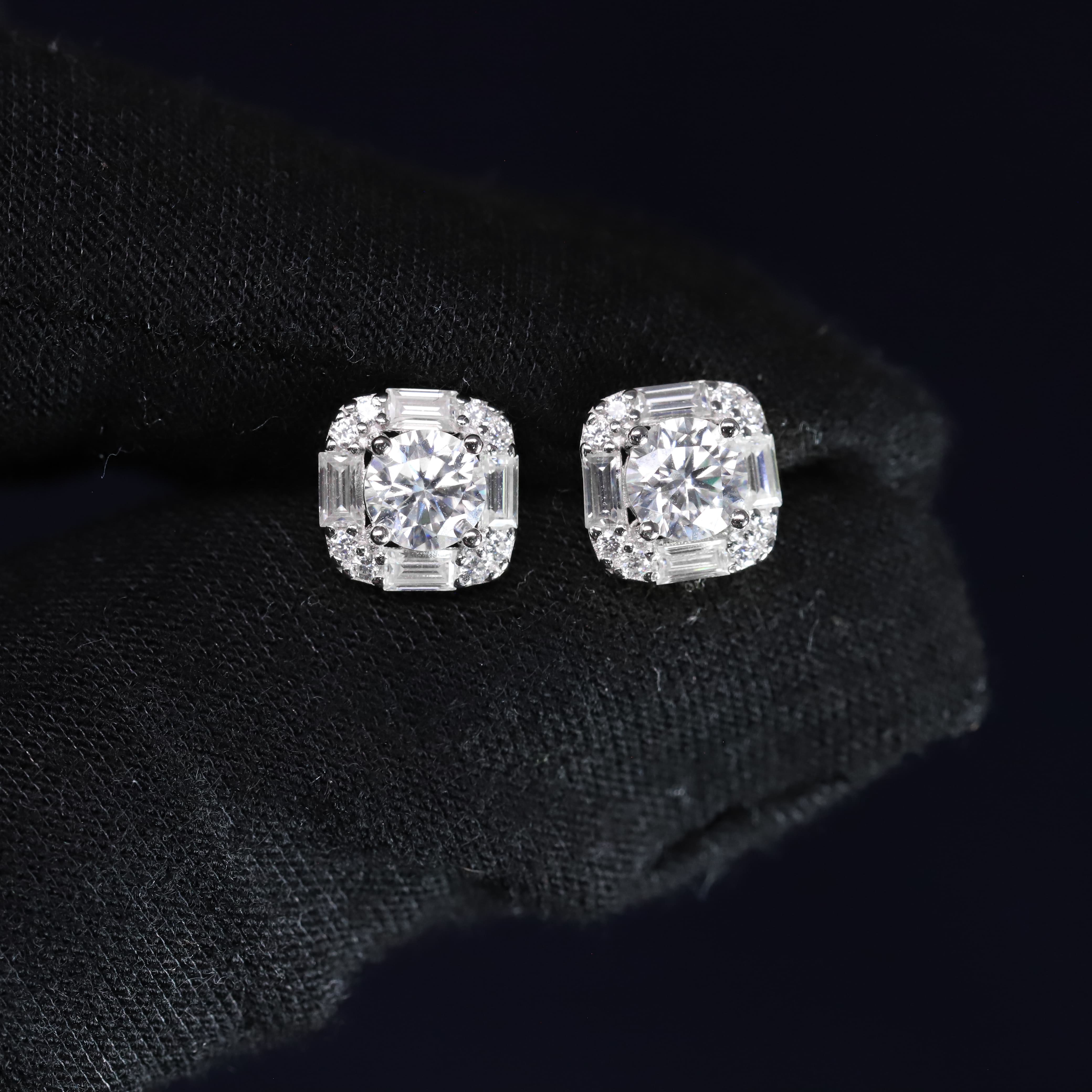 8mm Moissanite Cushion-Halo Earrings in Premium Sterling Silver