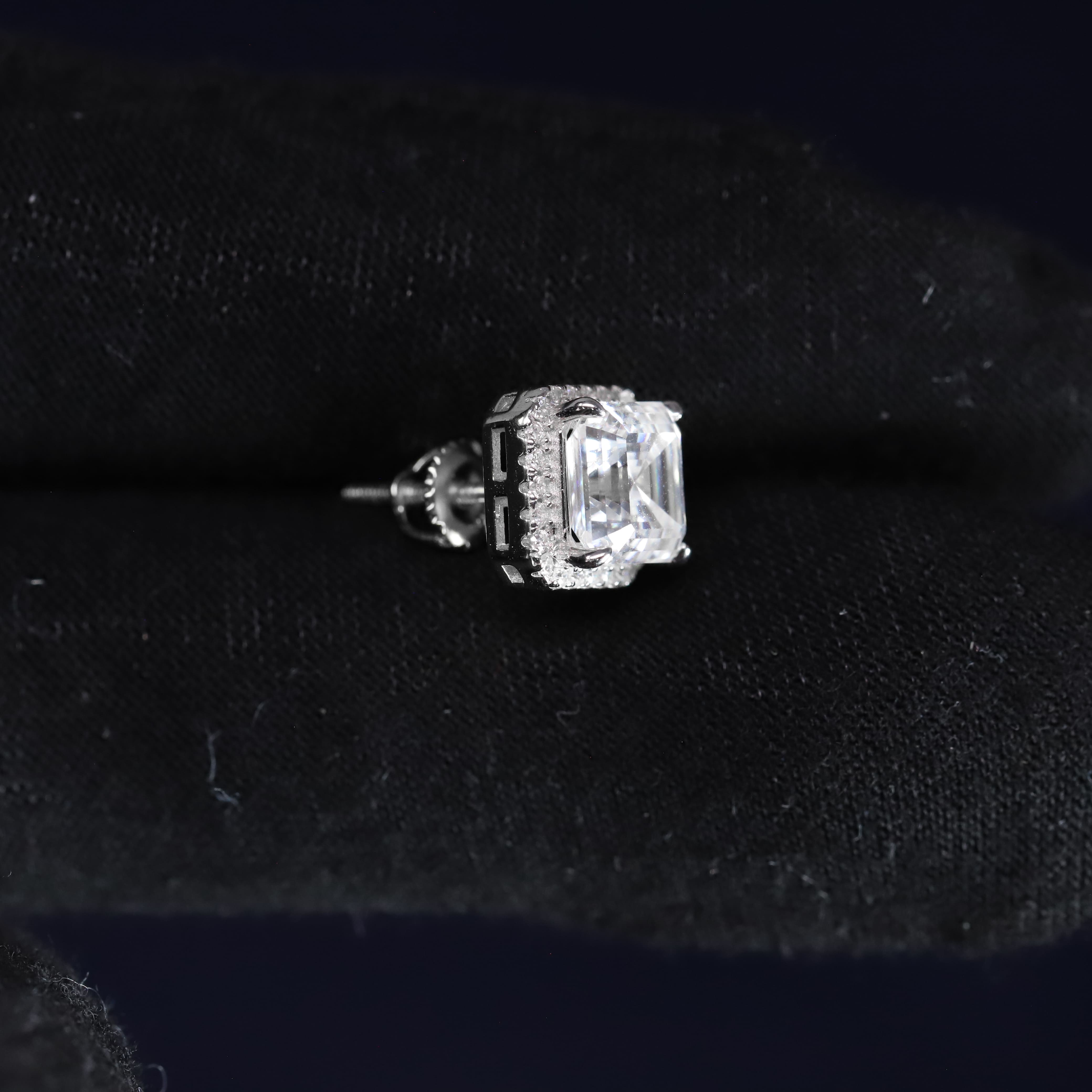 9mm Moissanite Cushion-Halo Earrings in Premium Sterling Silver