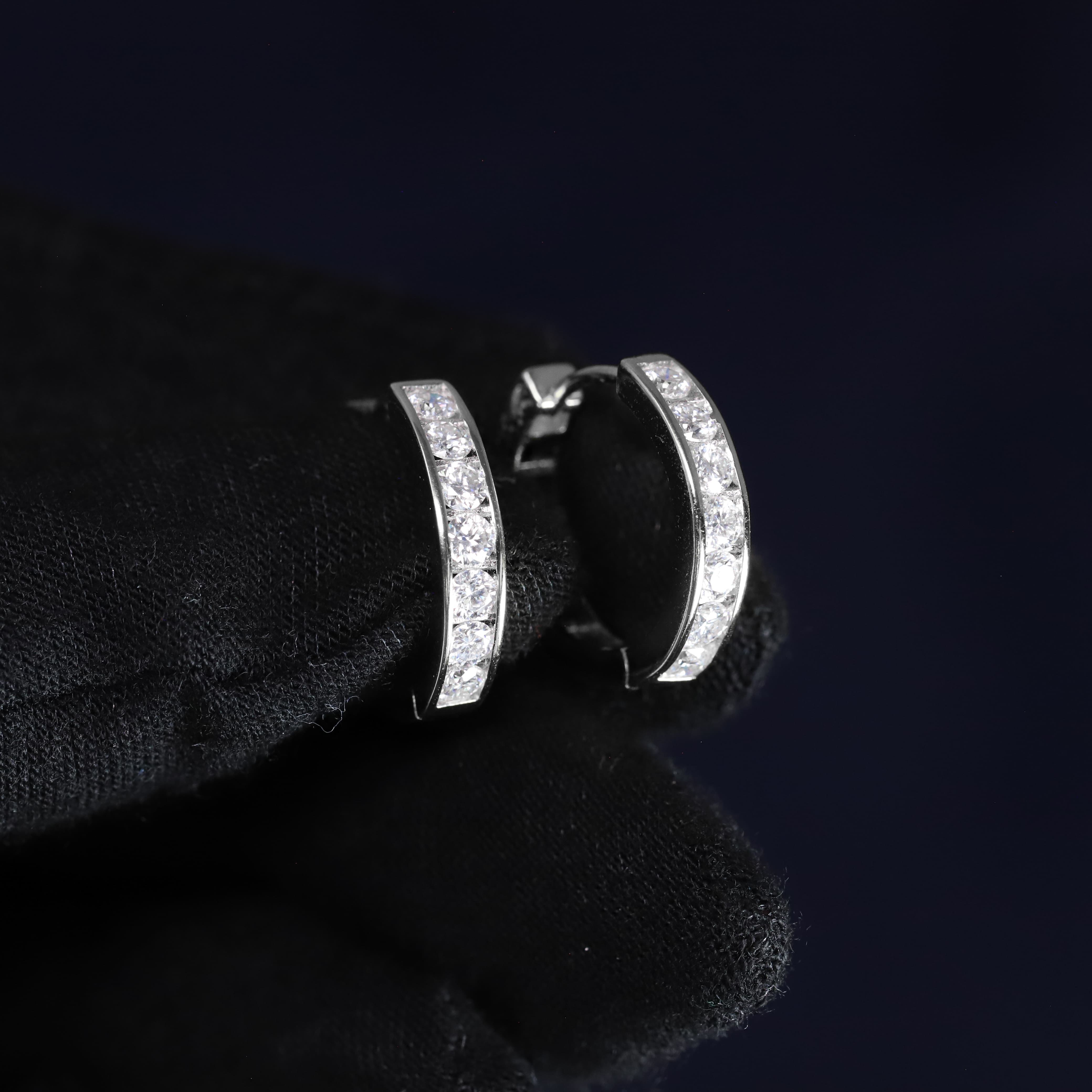 17mm Moissanite Huggie Hoop Earrings in Premium Sterling Silver