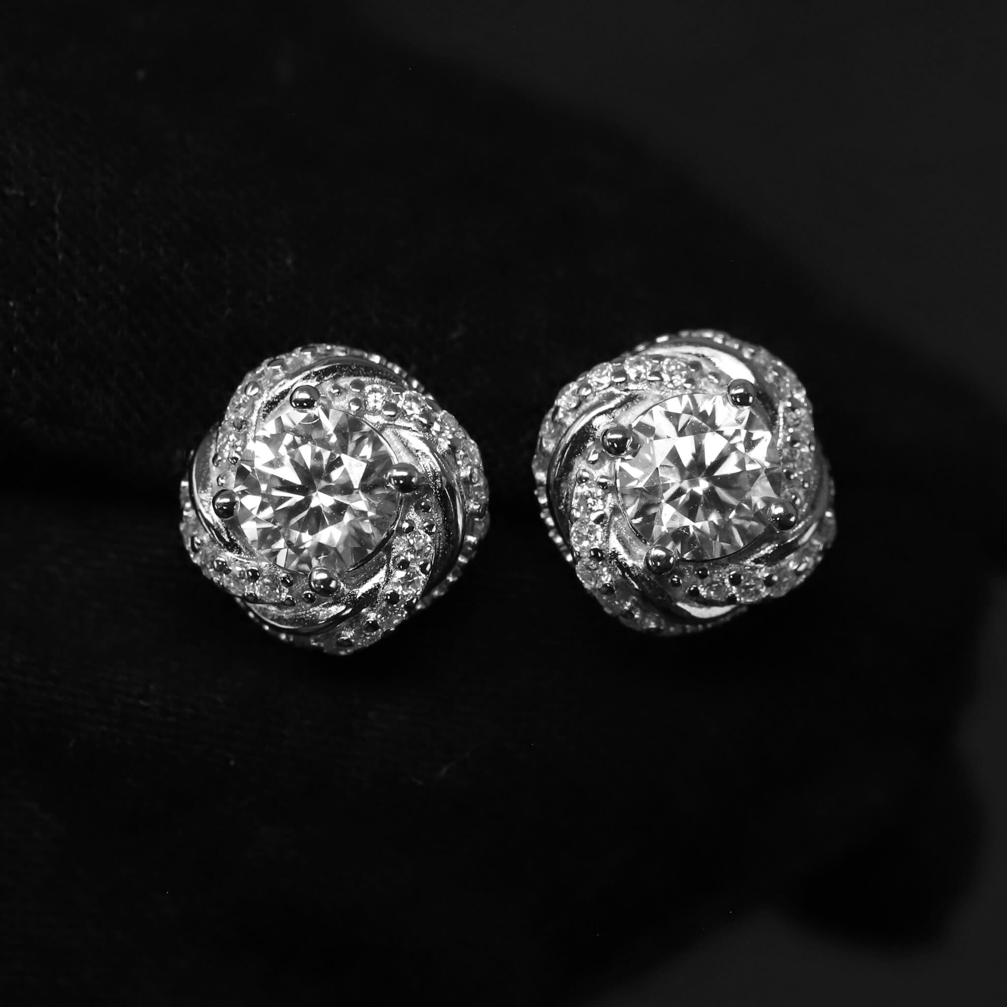 8mm Moissanite Twisted Halo Earrings in Premium Sterling Silver