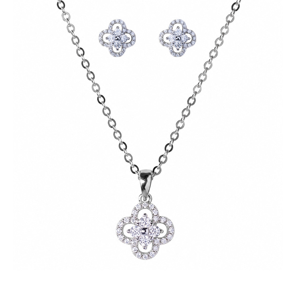 2mm Moissanite Earrings with Matching 45cm Chain in Premium Sterling Silver