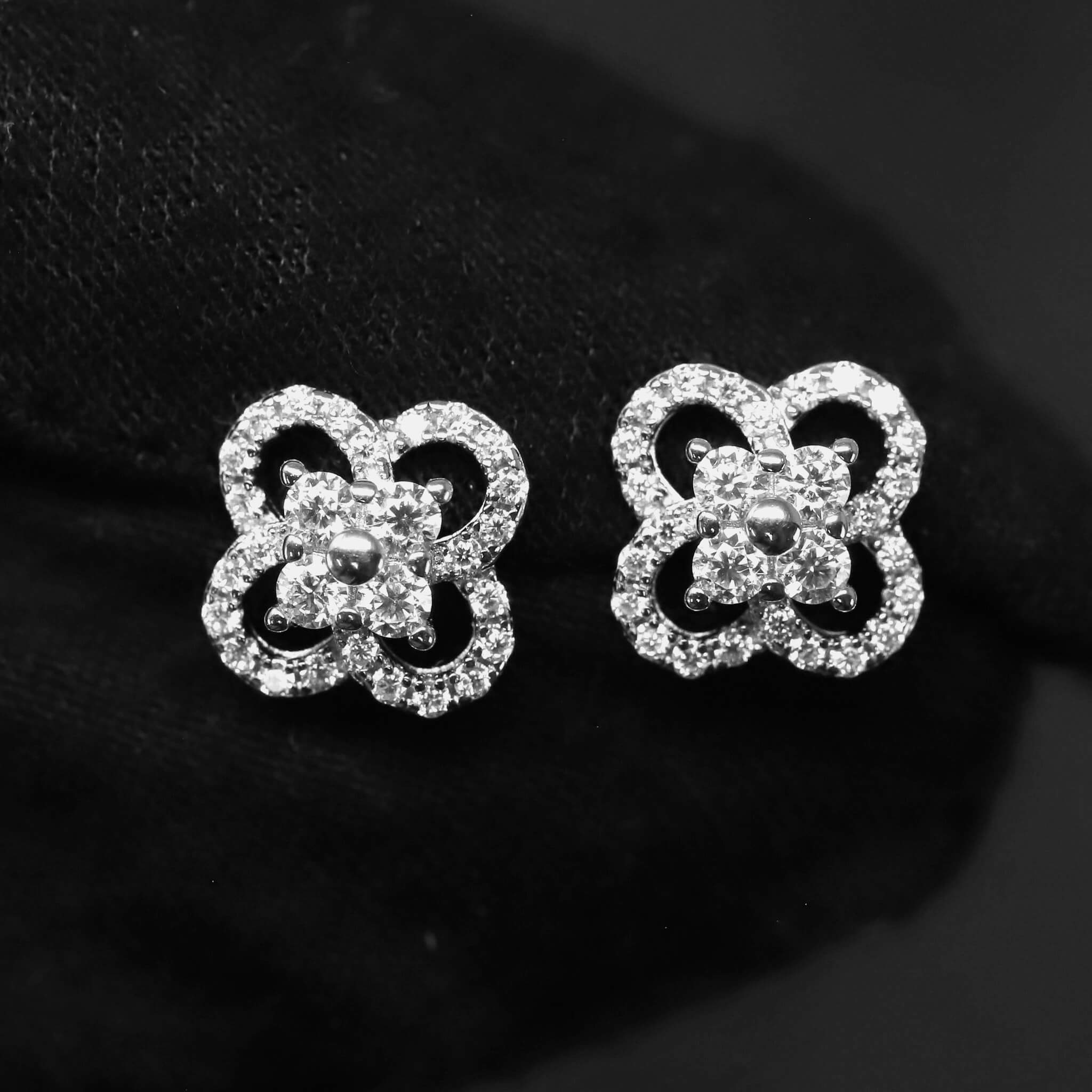 10mm Moissanite Clover Halo Earrings in Premium Sterling Silver