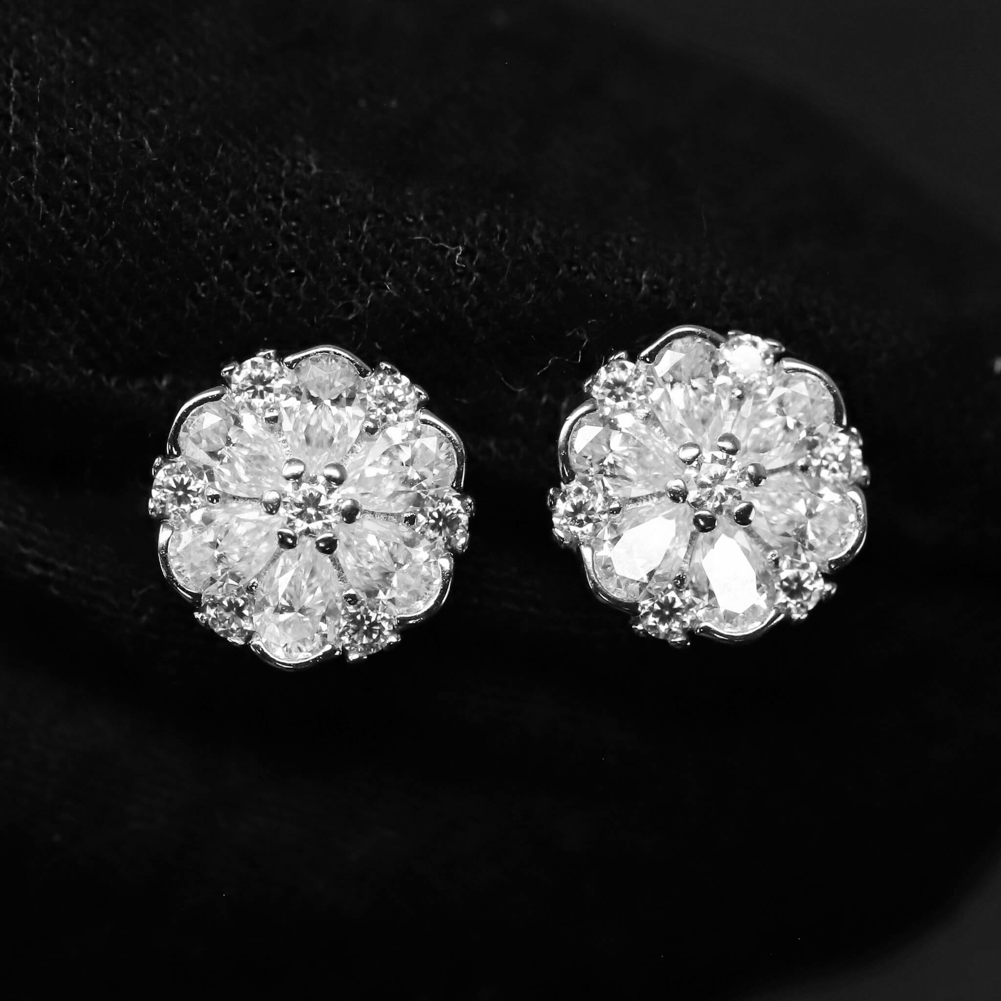 7.5mm Moissanite Floral Cluster Earrings in Premium Sterling Silver