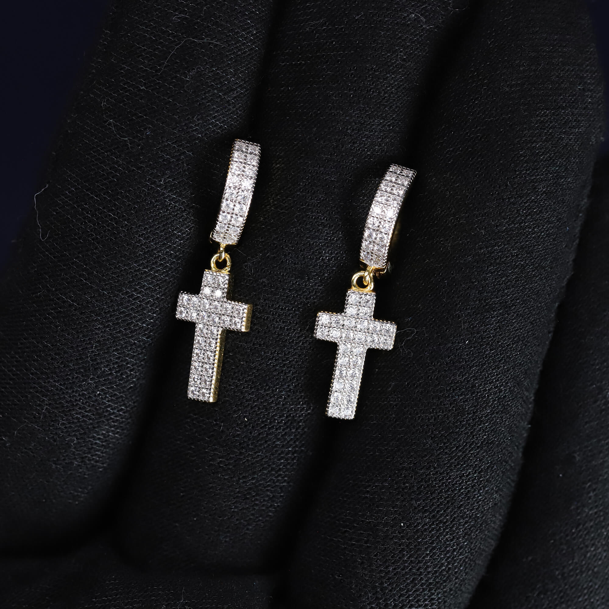 13mm Moissanite Cross Dangle Earrings in Premium Sterling Silver