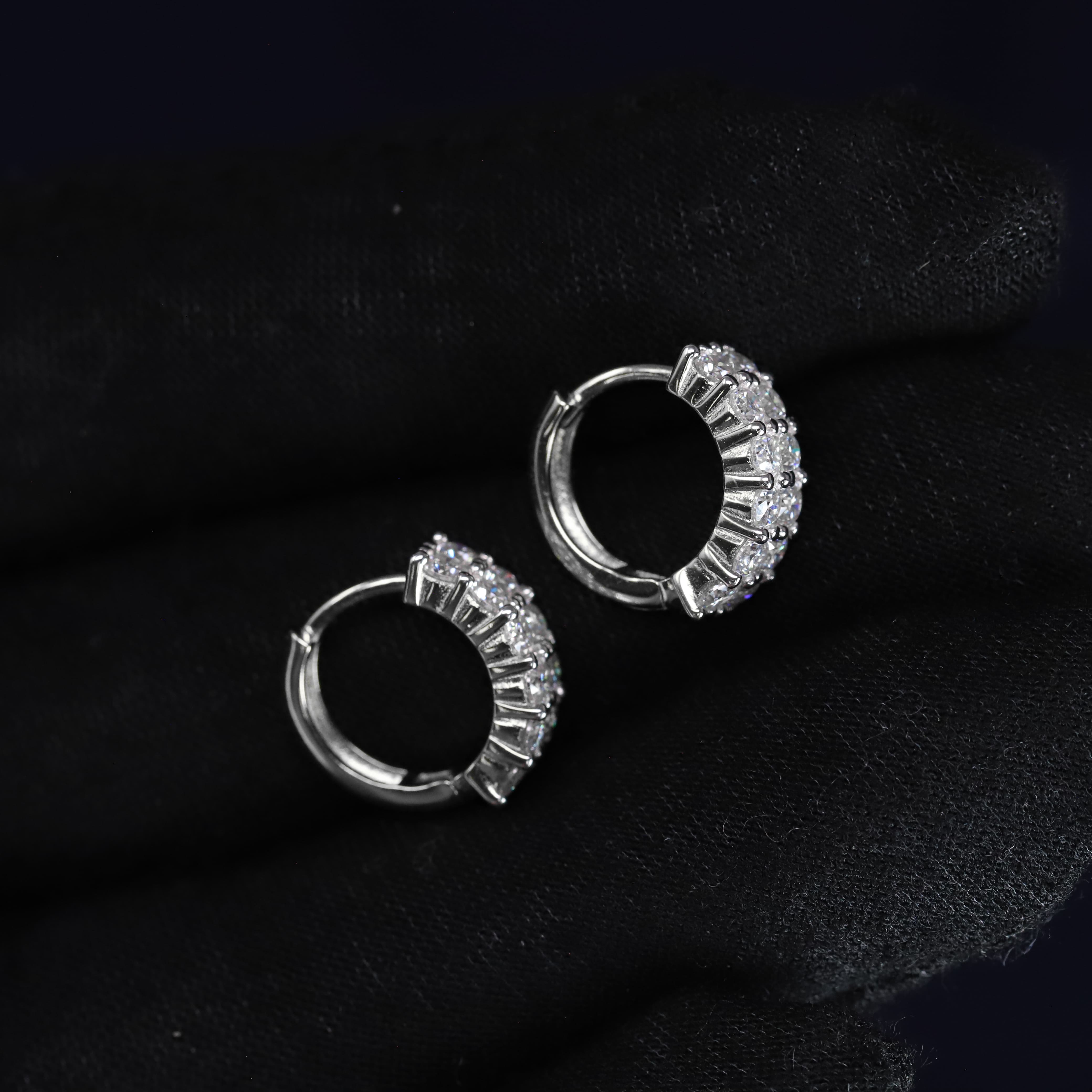 5mm Moissanite Pave Huggie Earrings in Premium Sterling Silver
