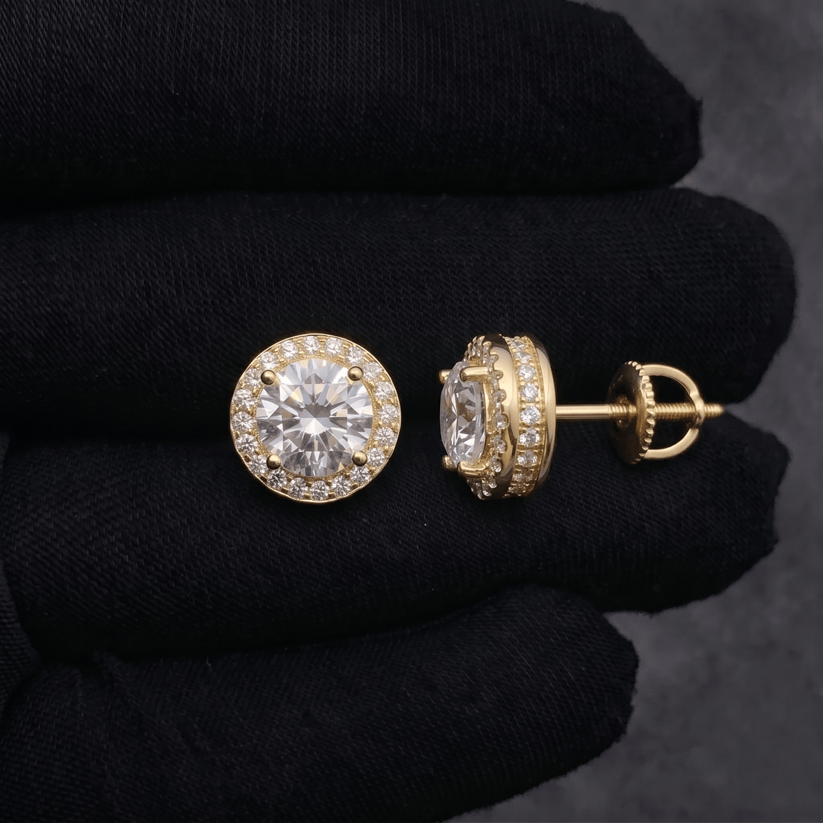 9mm Moissanite Round Cut Halo Stud Earrings in Premium Sterling Silver