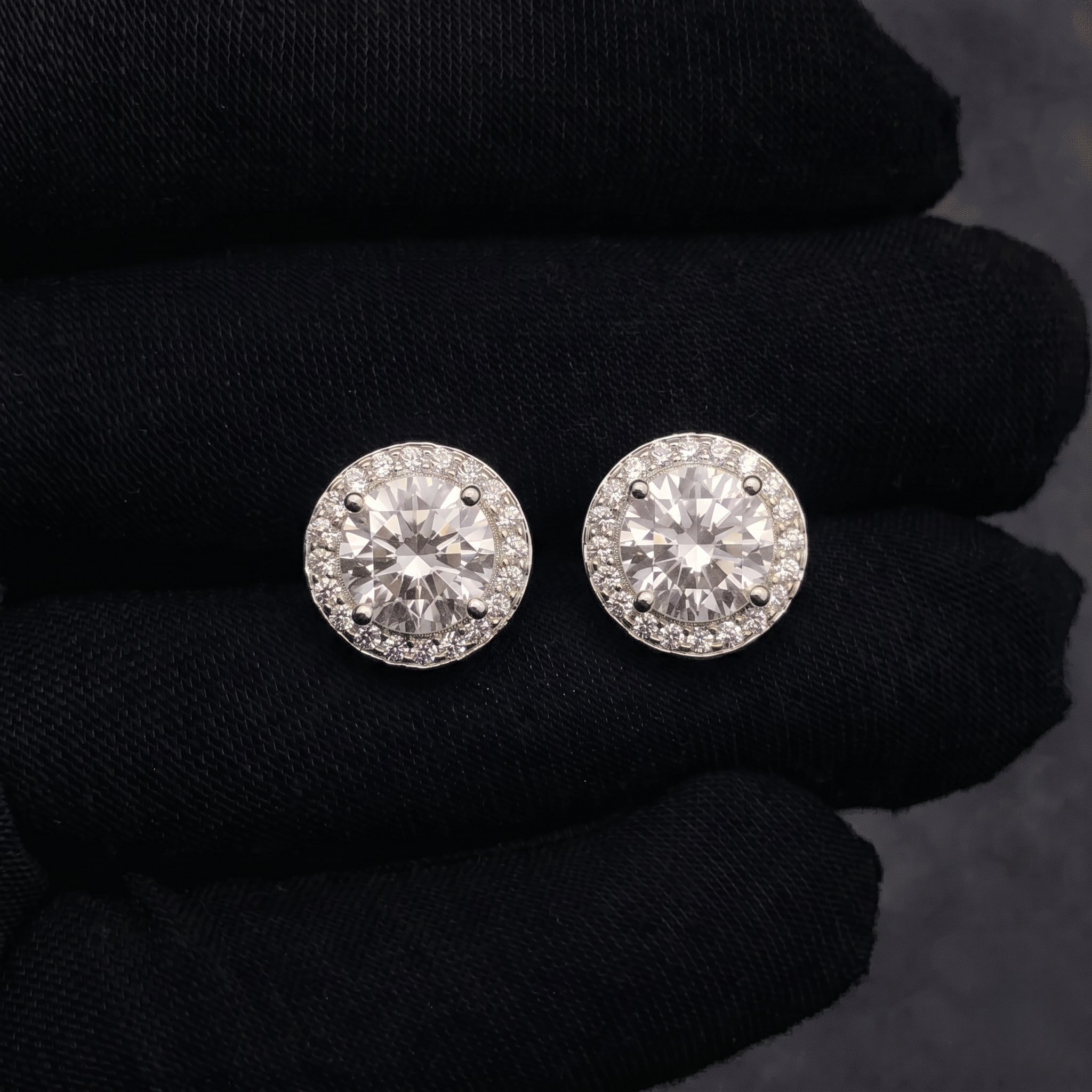 9mm Moissanite Round Cut Halo Stud Earrings in Premium Sterling Silver