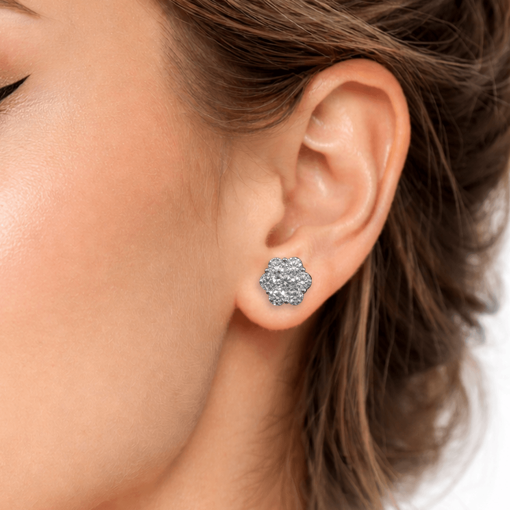 10.8mm Moissanite Round Cut Flower Stud Earrings in Premium Sterling Silver