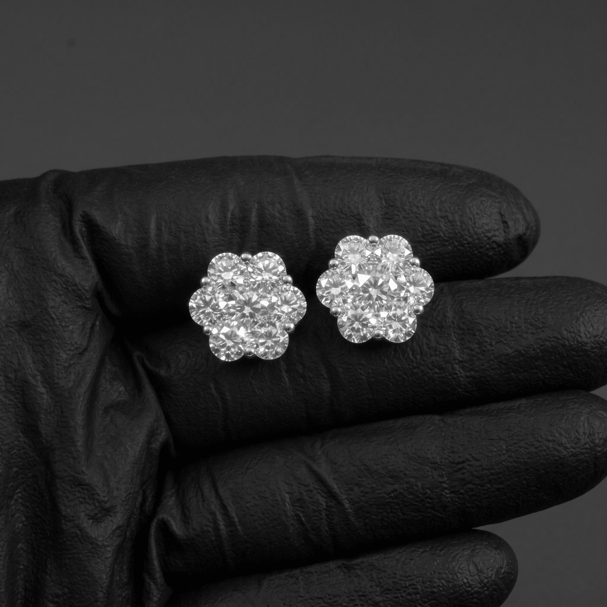 10.8mm Moissanite Round Cut Flower Stud Earrings in Premium Sterling Silver