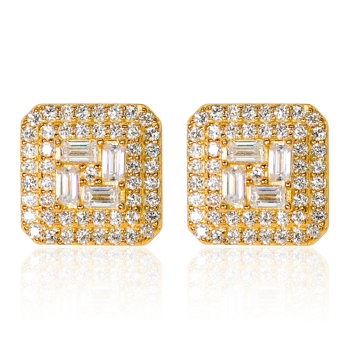 10mm Square Cluster Moissanite Earrings, 1.57CT Diamond Studs in Sterling Silver