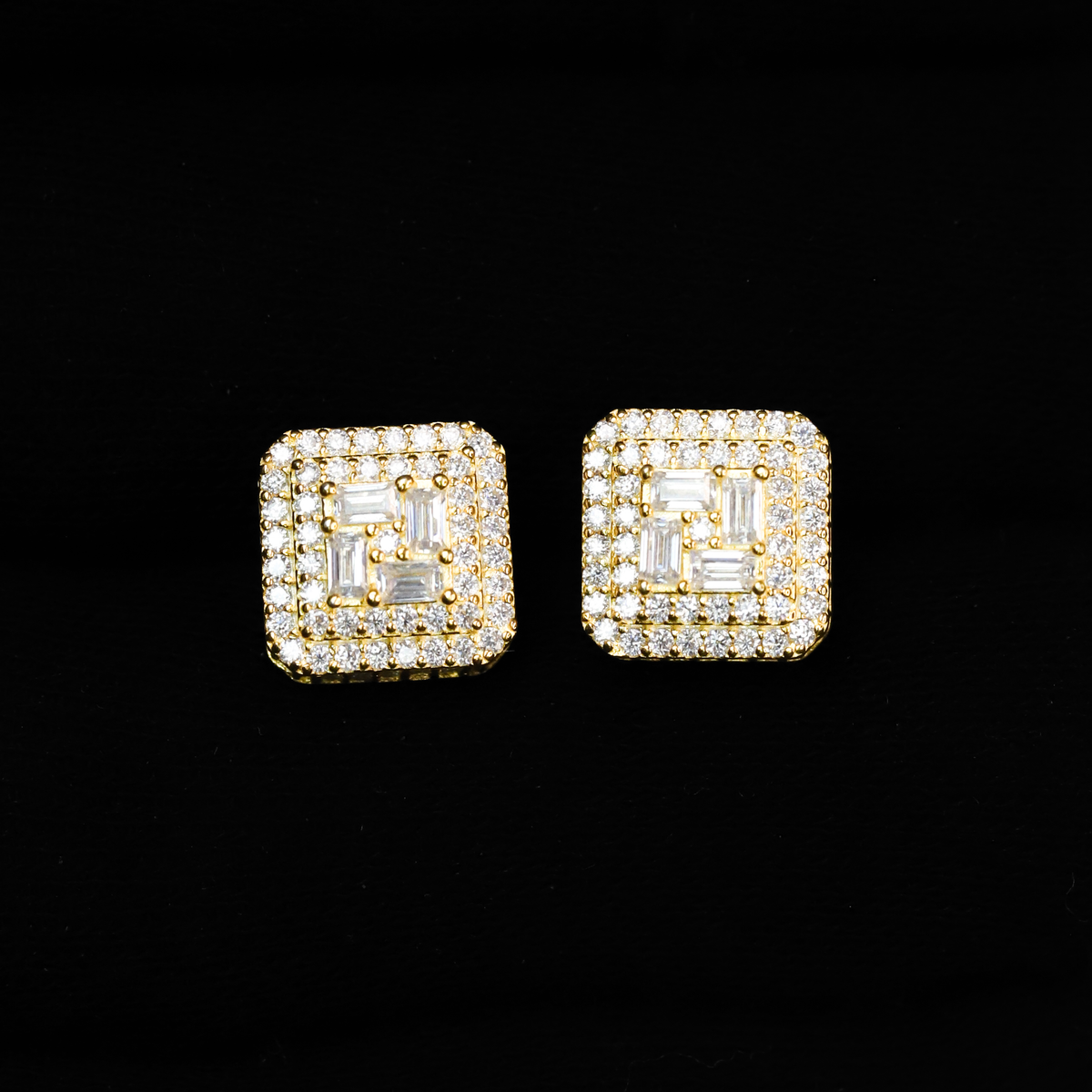10mm Square Cluster Moissanite Earrings, 1.57CT Diamond Studs in Sterling Silver