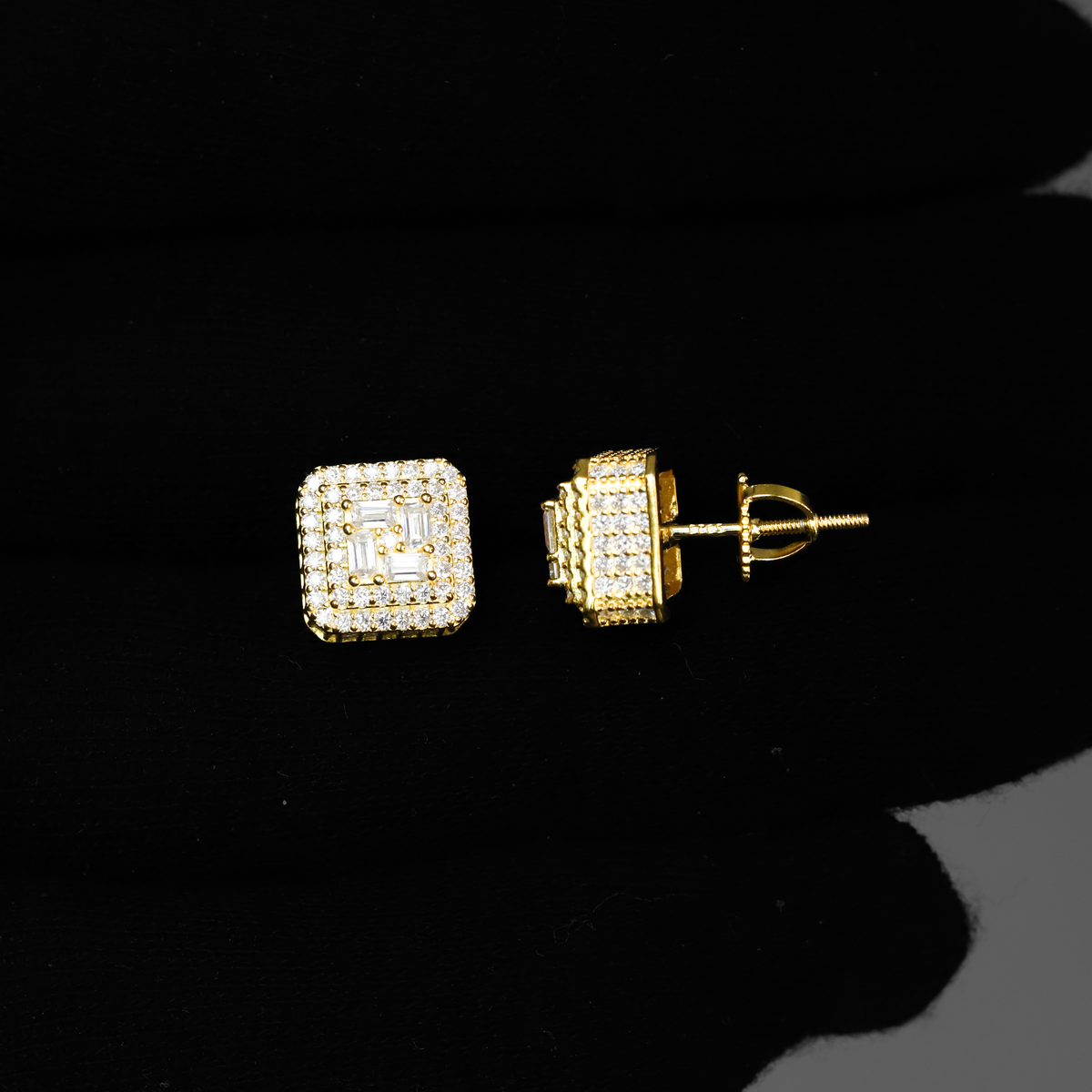 10mm Square Cluster Moissanite Earrings, 1.57CT Diamond Studs in Sterling Silver
