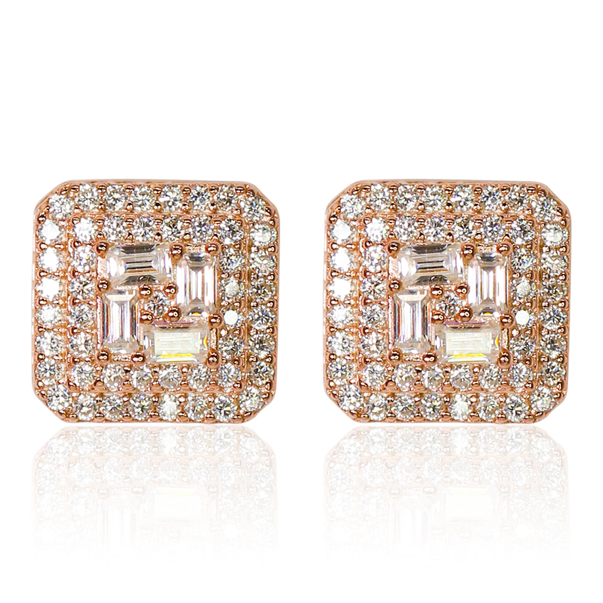 10mm Square Cluster Moissanite Earrings, 1.57CT Diamond Studs in Sterling Silver