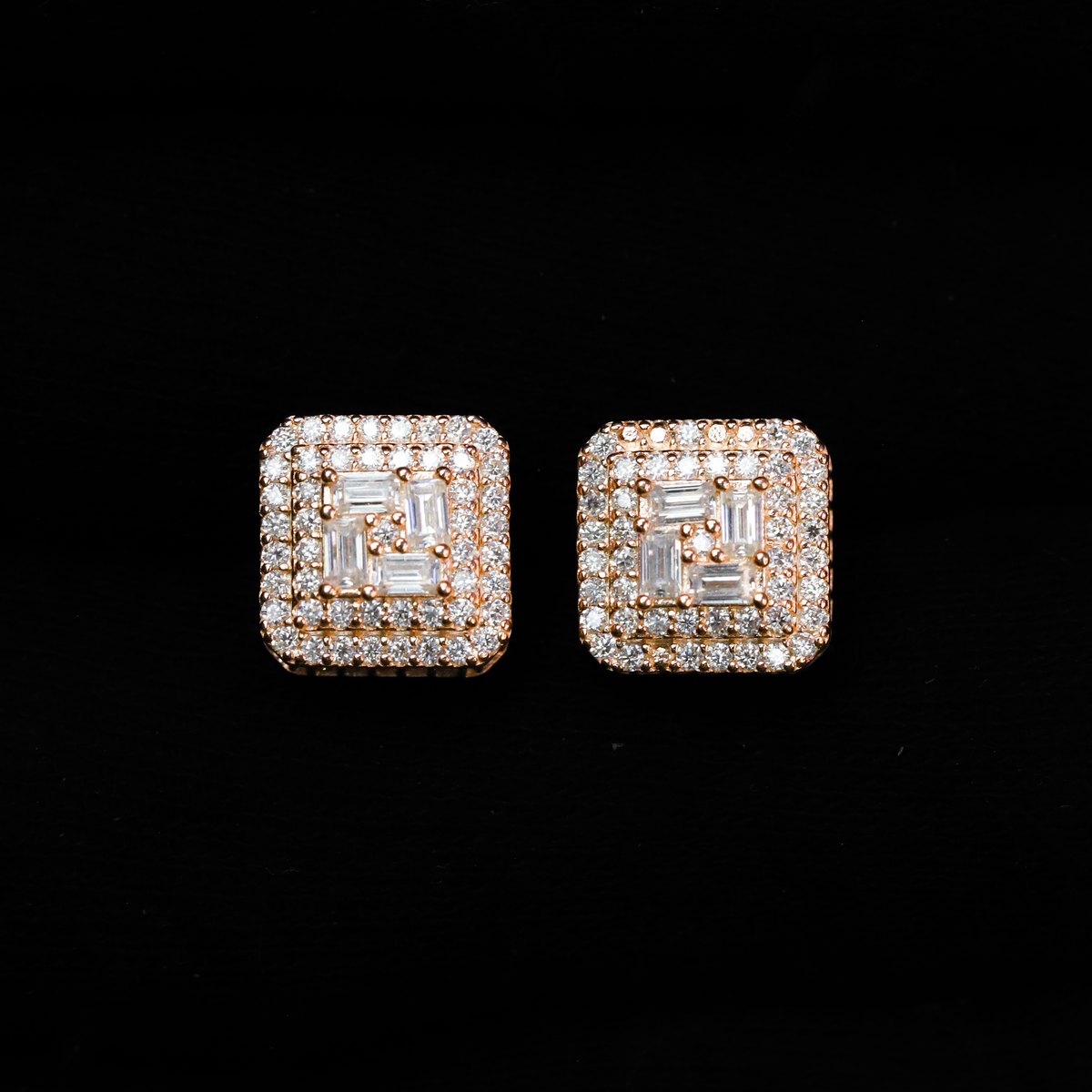 10mm Square Cluster Moissanite Earrings, 1.57CT Diamond Studs in Sterling Silver