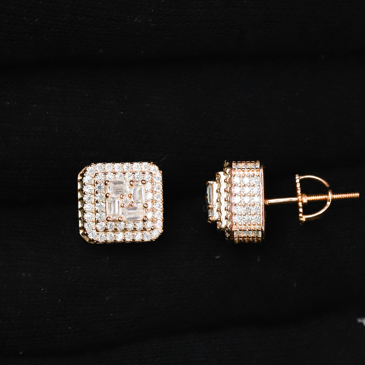 10mm Square Cluster Moissanite Earrings, 1.57CT Diamond Studs in Sterling Silver