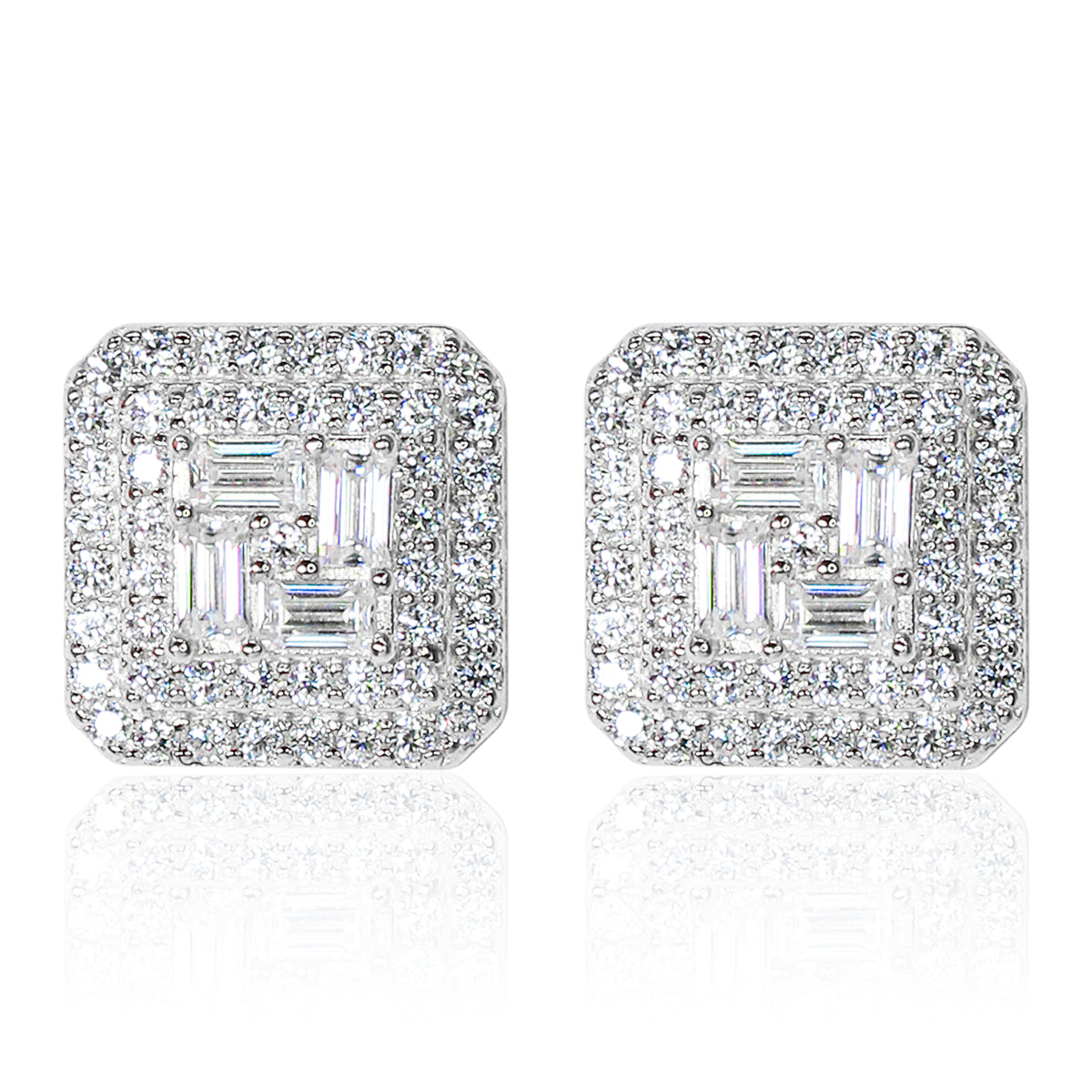 10mm Square Cluster Moissanite Earrings, 1.57CT Diamond Studs in Sterling Silver