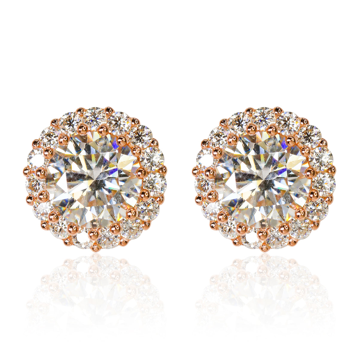 12mm Moissanite Round Cut Halo Cluster Stud Earrings in Premium Sterling Silver