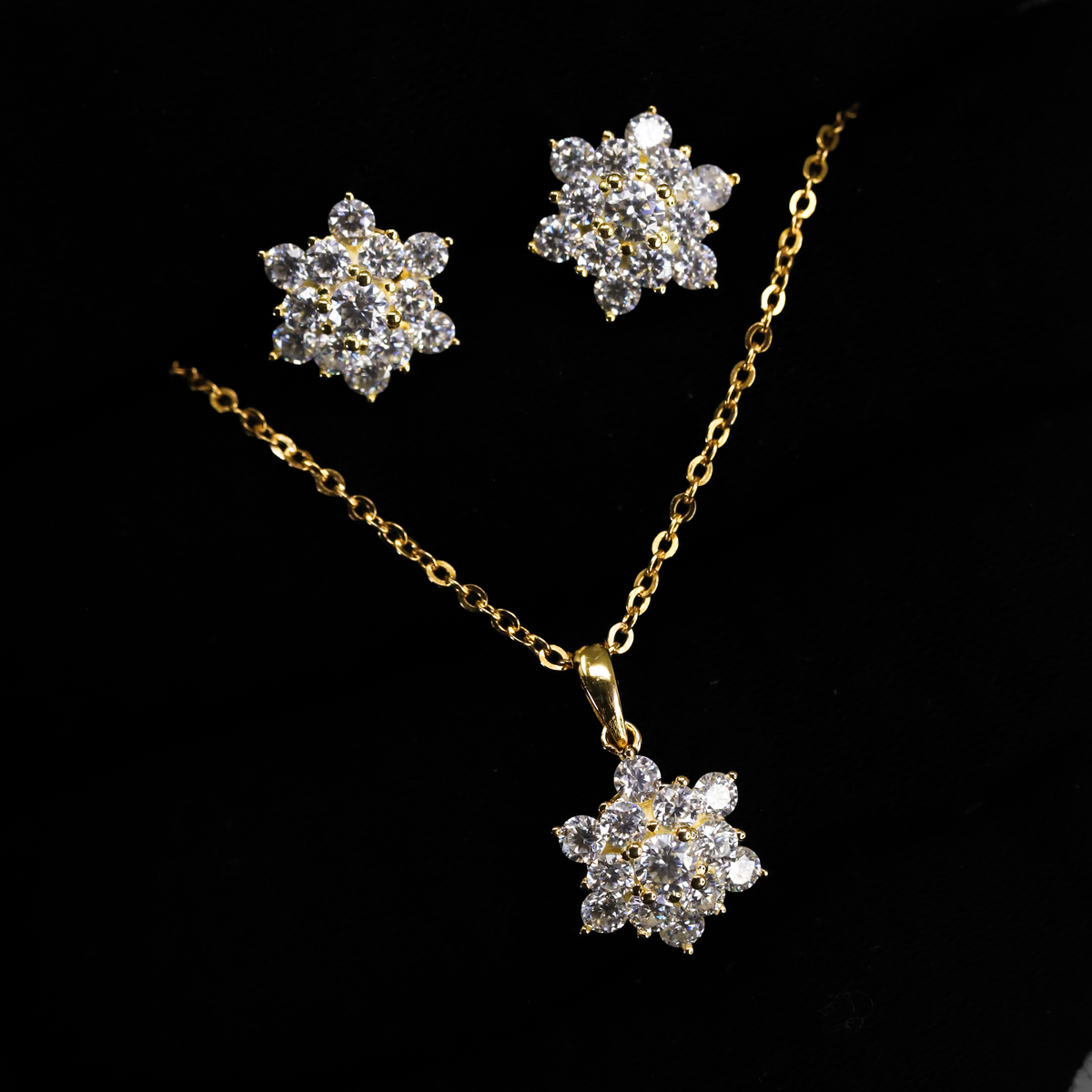 3mm Moissanite Floral Cluster Earring & 45cm Iced Out Floral Pendant with Necklace