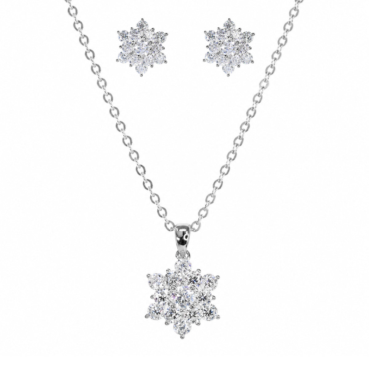 0.74CT Moissanite Floral Cluster Earring & Iced Out Floral Pendant with Necklace