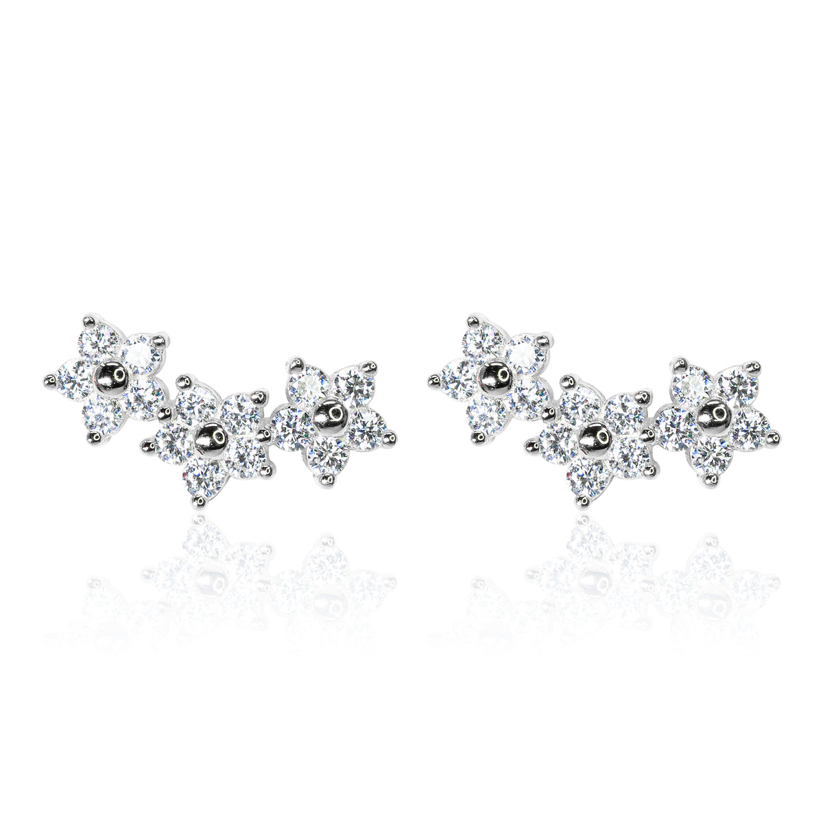 8.3mm X 4mm Moissanite Floral Cluster Earrings, 0.15CT Diamond Studs in Sterling Silver