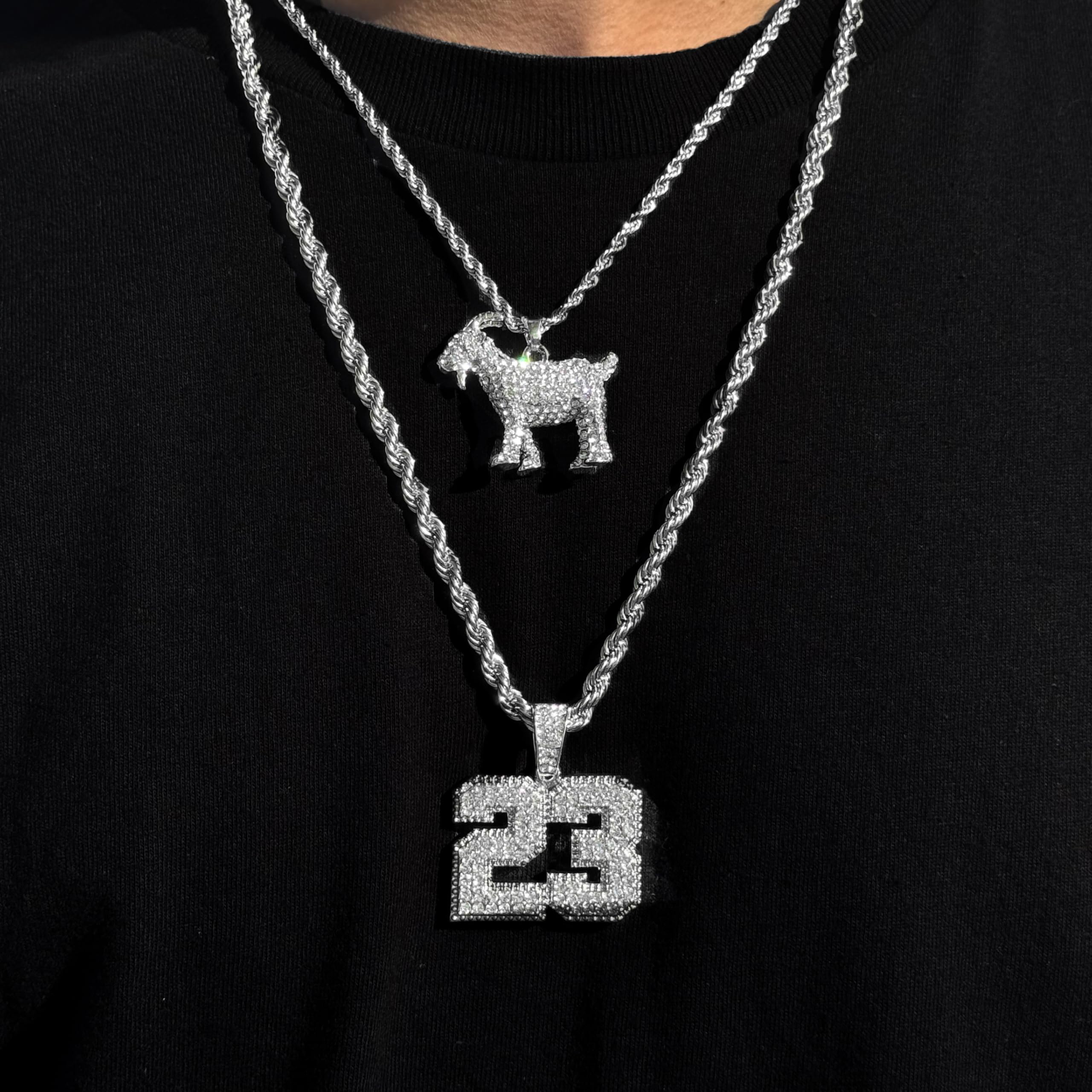 Men's Iced Out Basketball Goat and 23 Pendant Necklace – 2 Piece Set