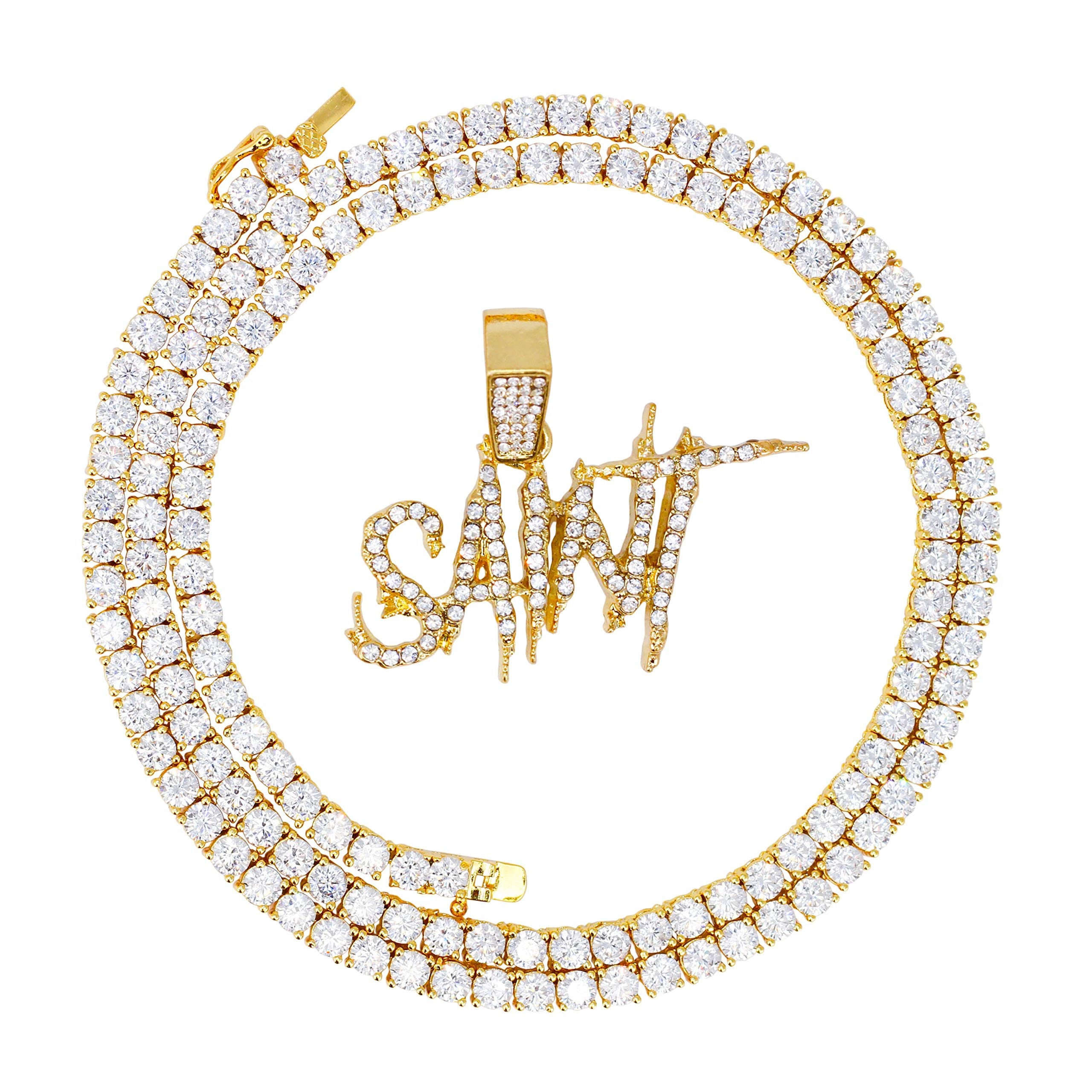 Iced Out Streetwear Pendant Necklace with Tennis Chain - 20 Inches