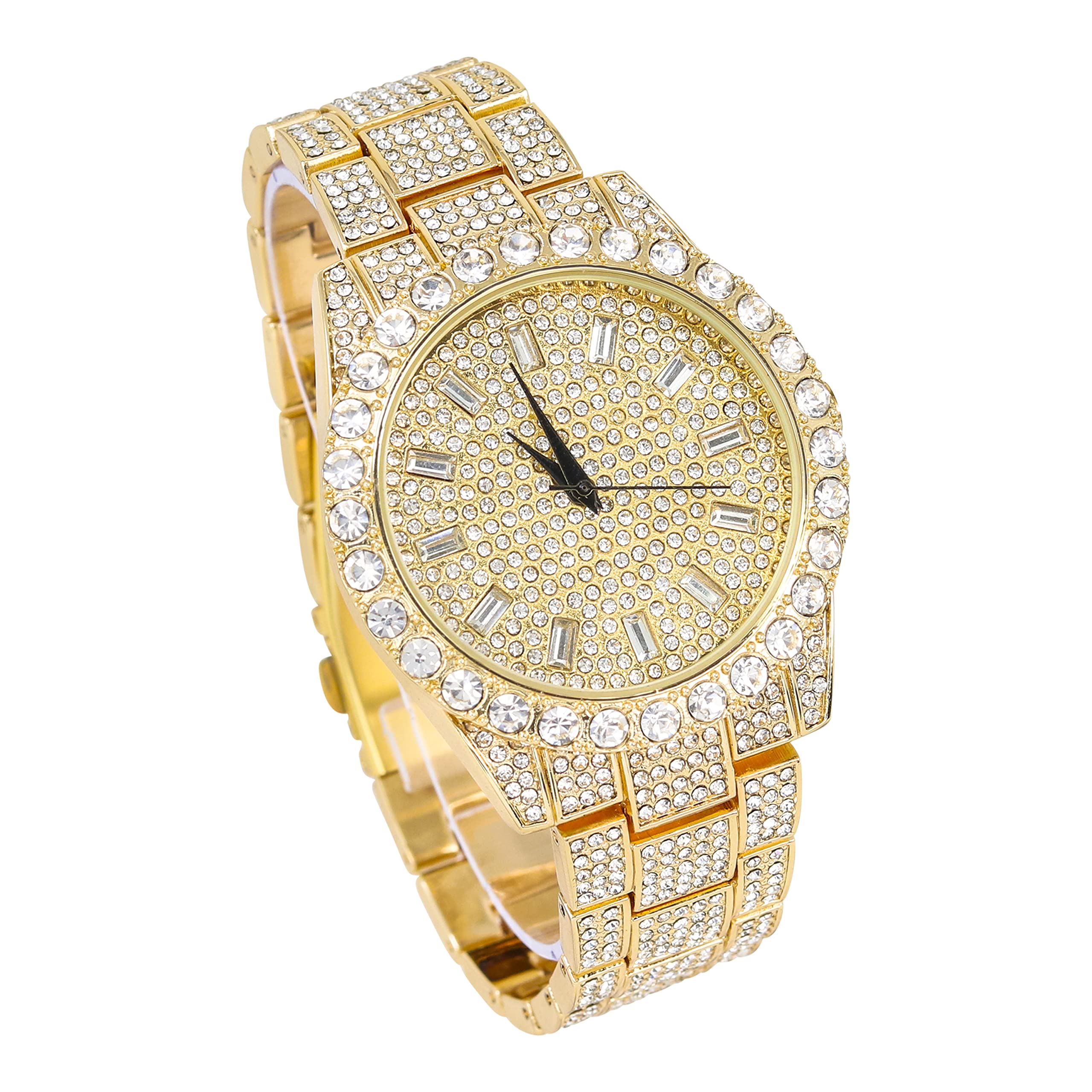 Men's 44mm Iced Out Baguette Watch & Cuban Bracelet Set