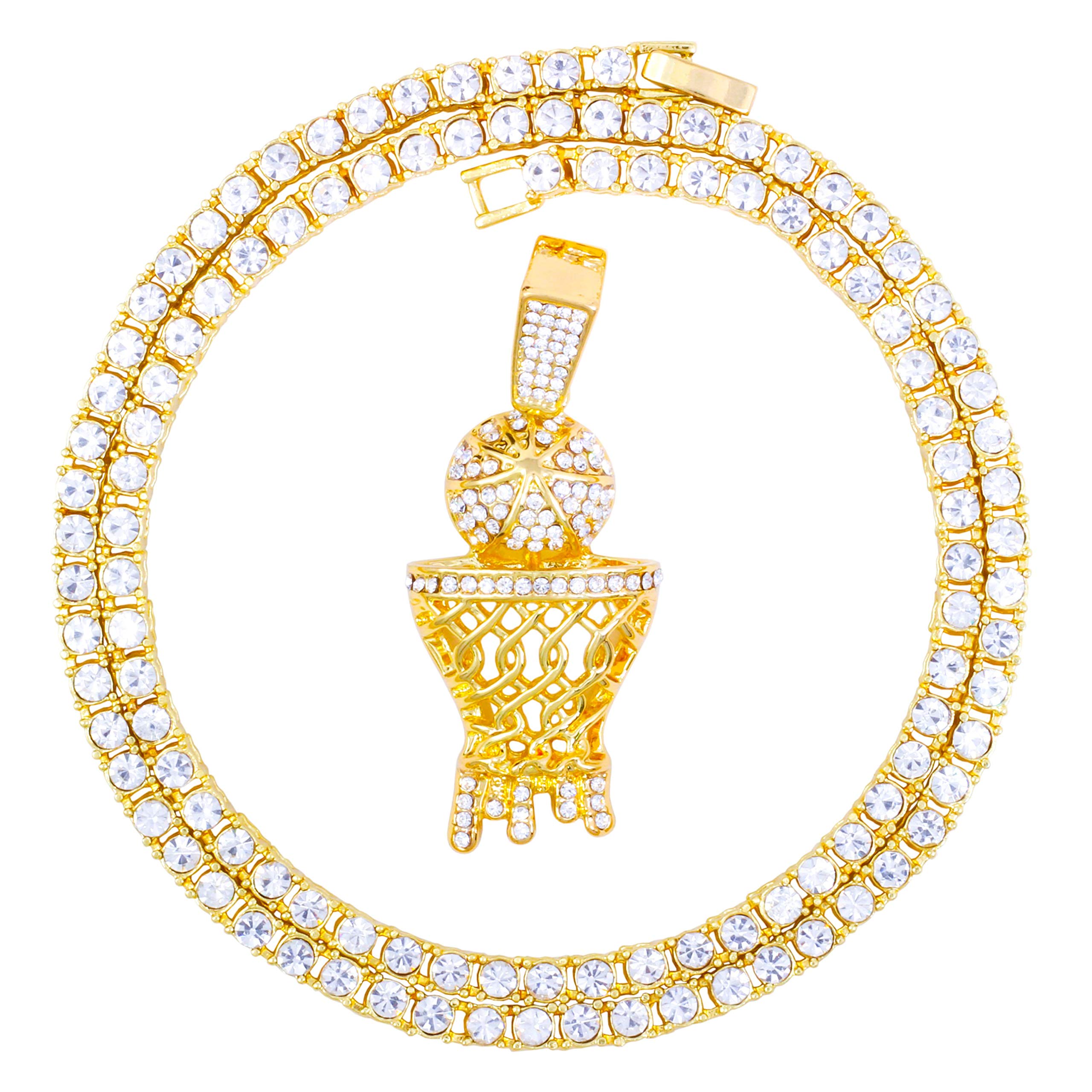 Iced Out Basketball Pendant Necklace with Tennis Chain – 20 Inches