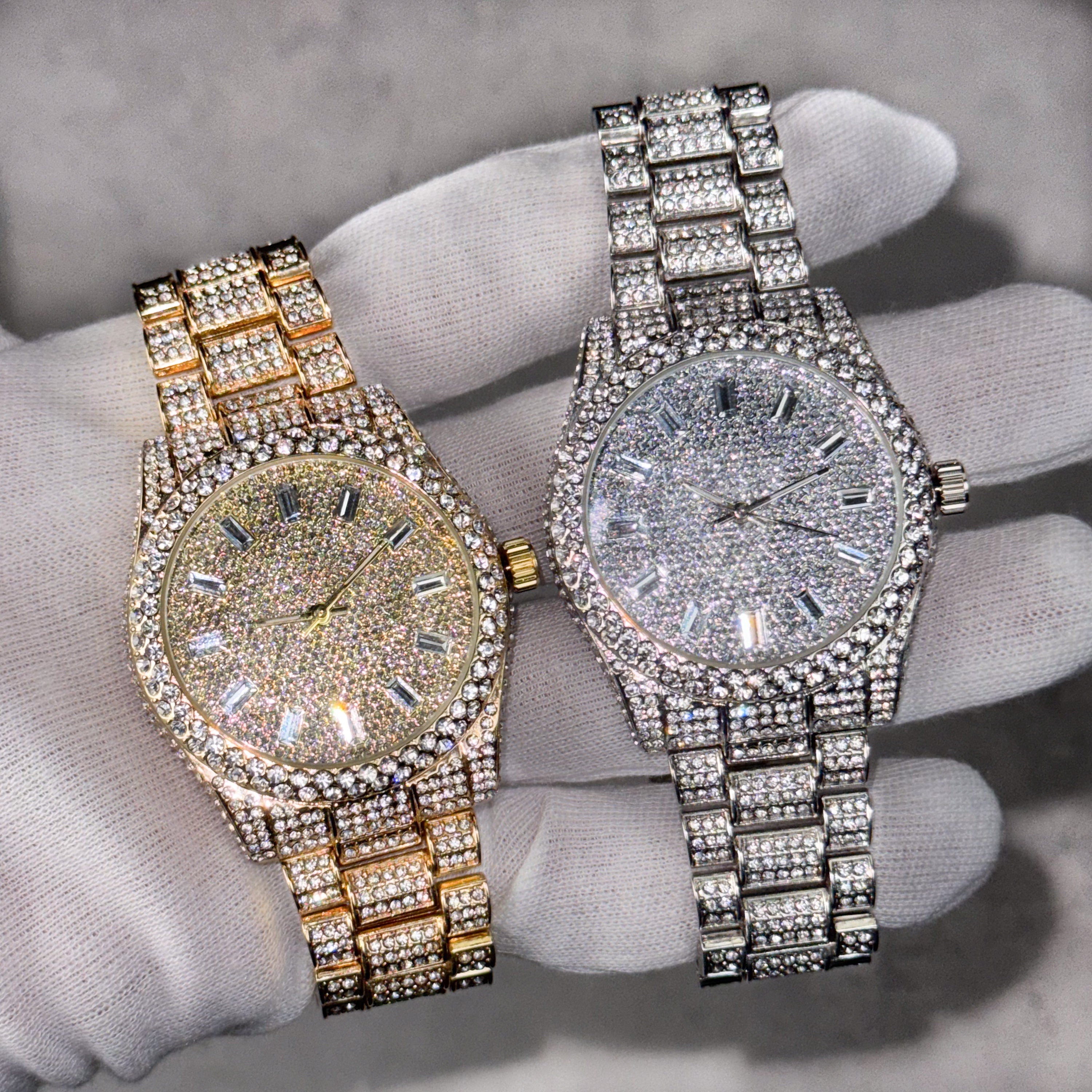 Women s Diamond Watch 41mm Case with Iced Baguette Dial Quartz Movement