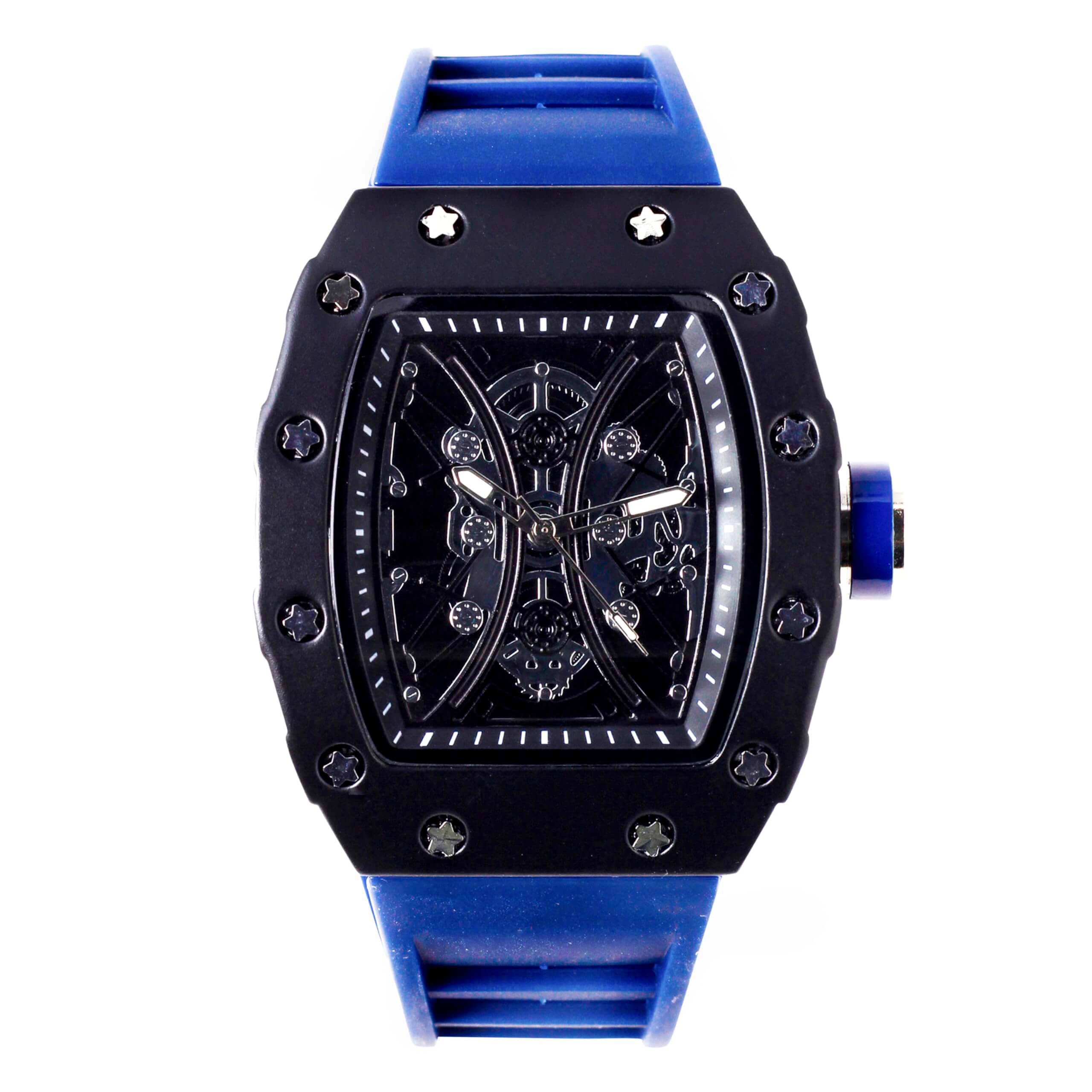 Men's 42mm Tonneau Watch - Skeleton Dial, Matte Finish, and Adjustable Silicone Band -  Quartz Movement