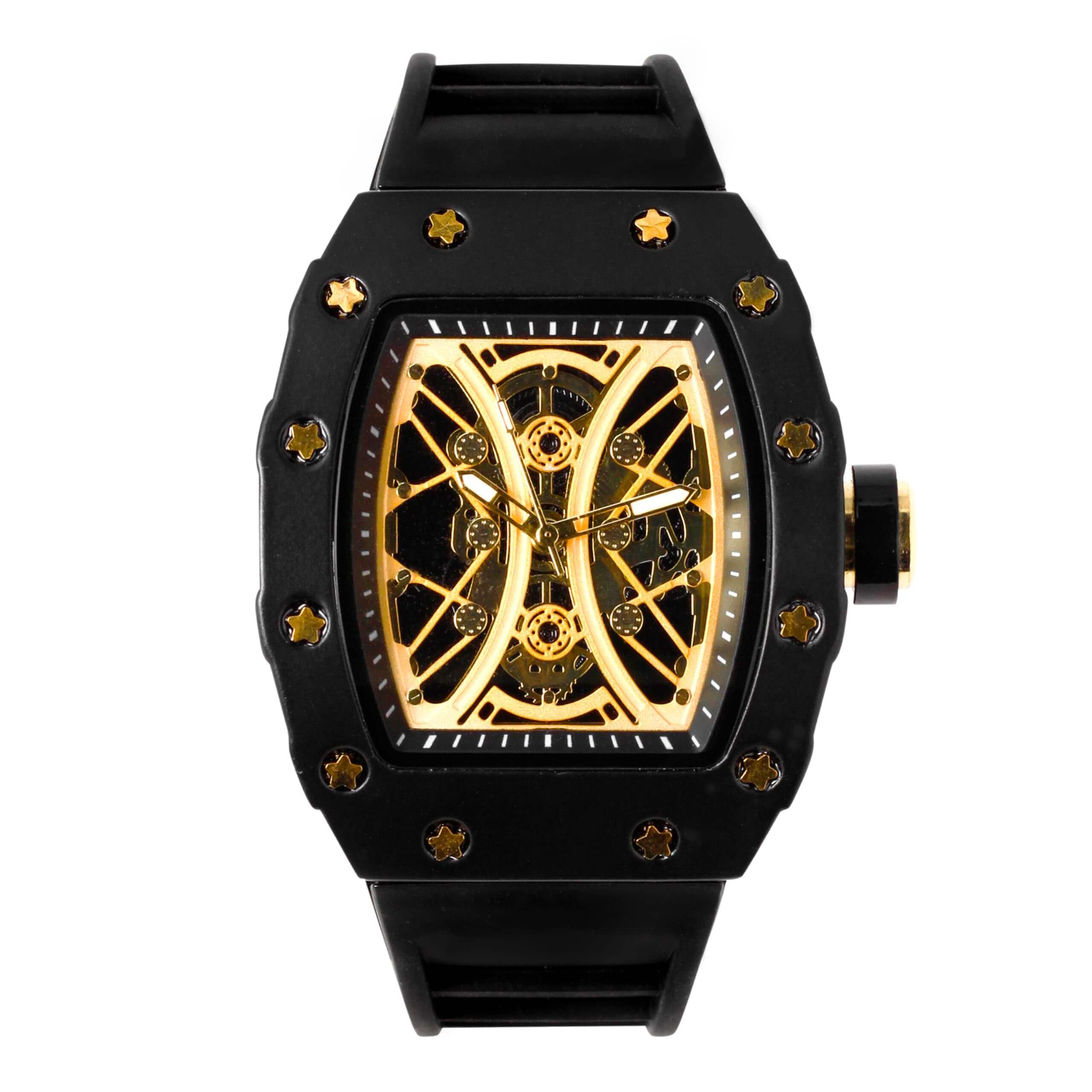 Men's 42mm Tonneau Watch - Skeleton Dial, Matte Finish, and Adjustable Silicone Band -  Quartz Movement