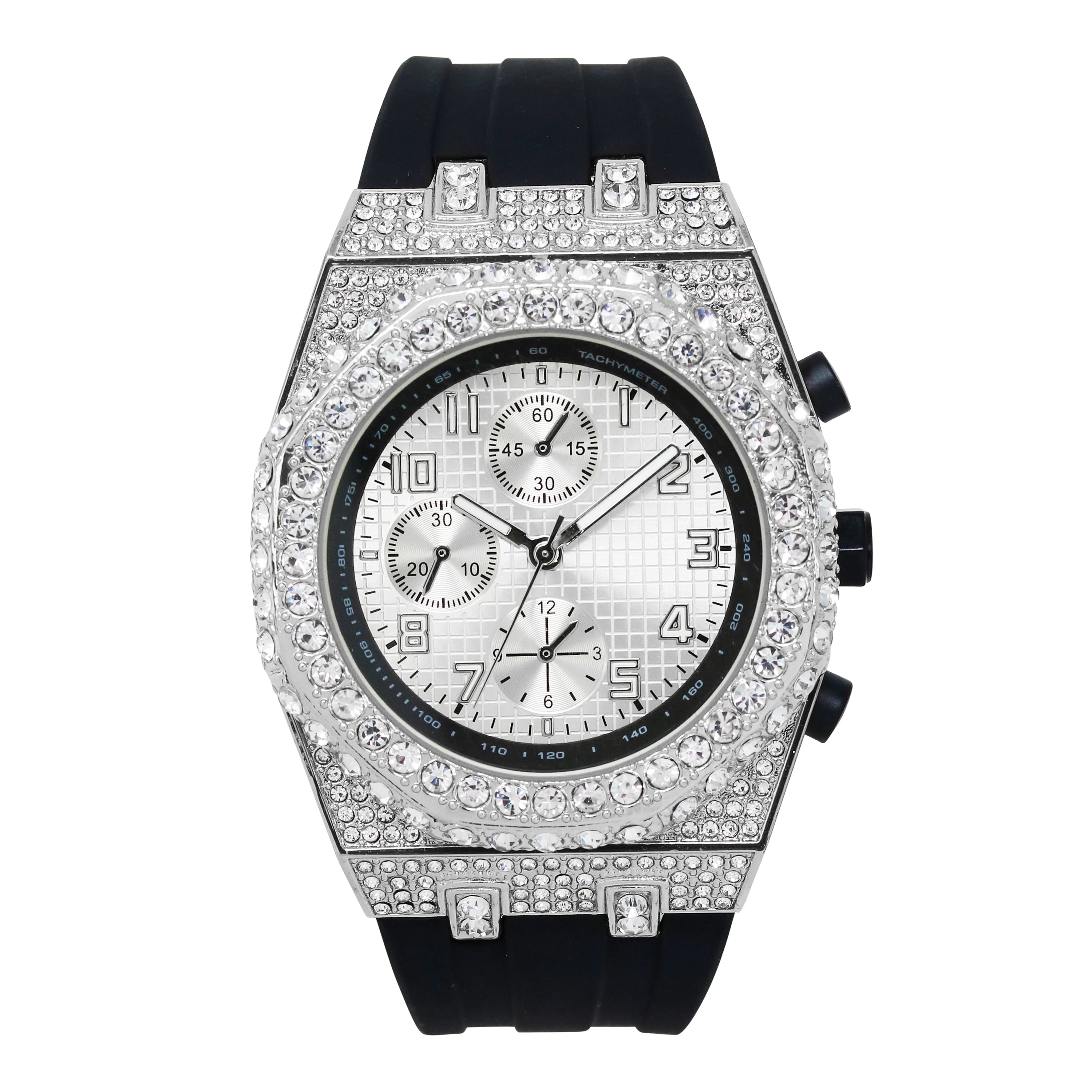 Men's 43mm Iced Out Bezel Octagon Watch - Silicone Band, Quartz Movement