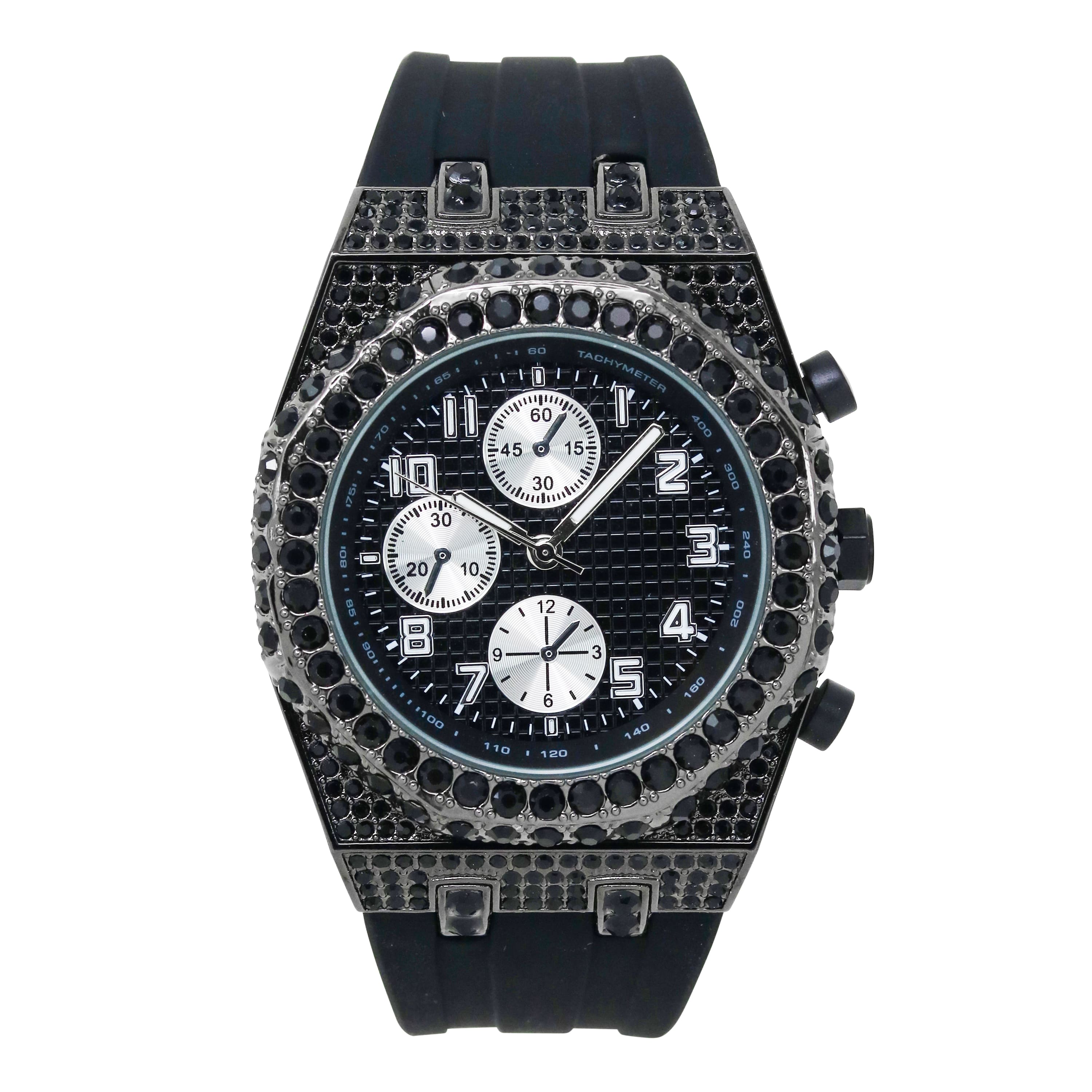 Men's 43mm Iced Out Bezel Octagon Watch - Silicone Band, Quartz Movement