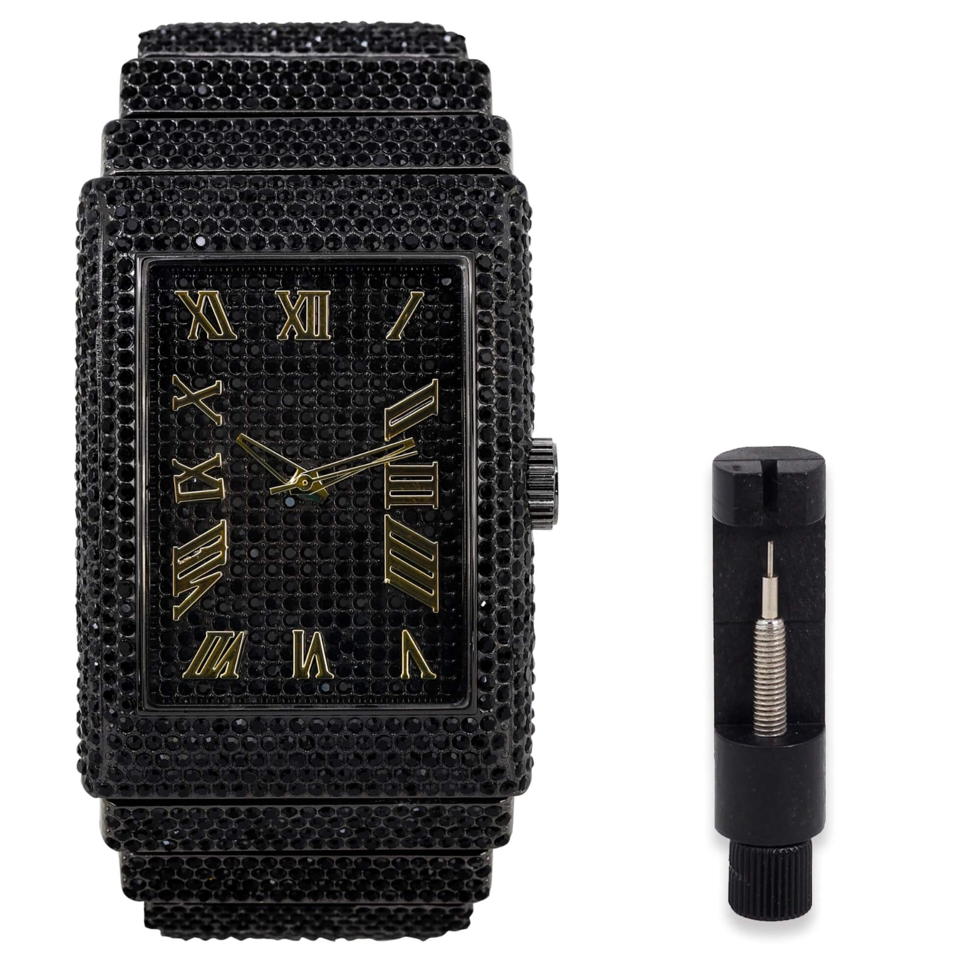 Men's 40mm Fully Iced Diamond Watch - Fully Iced Out Bezel & Band - Rectangle Timepiece
