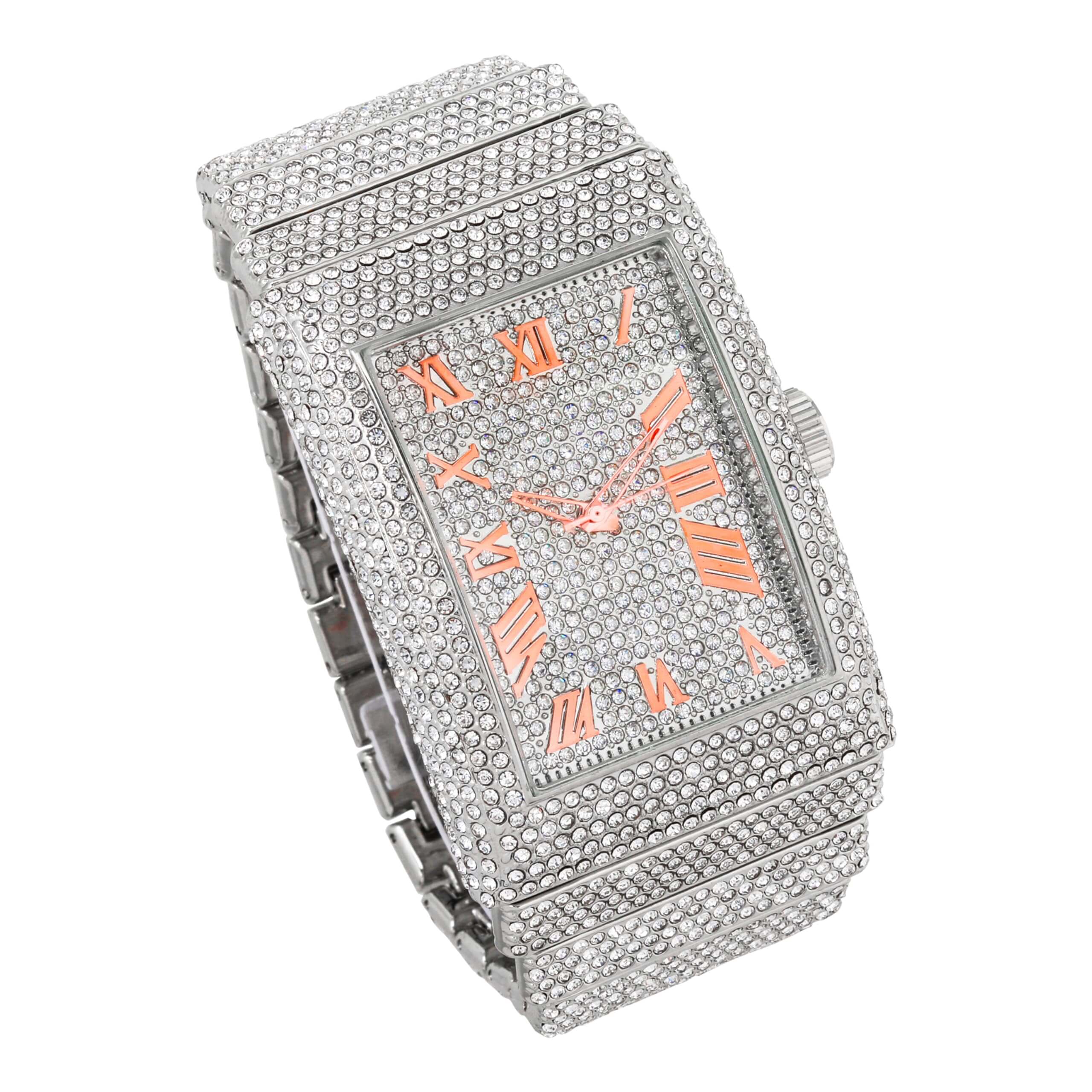 Men's 40mm Fully Iced Diamond Watch - Fully Iced Out Bezel & Band - Rectangle Timepiece