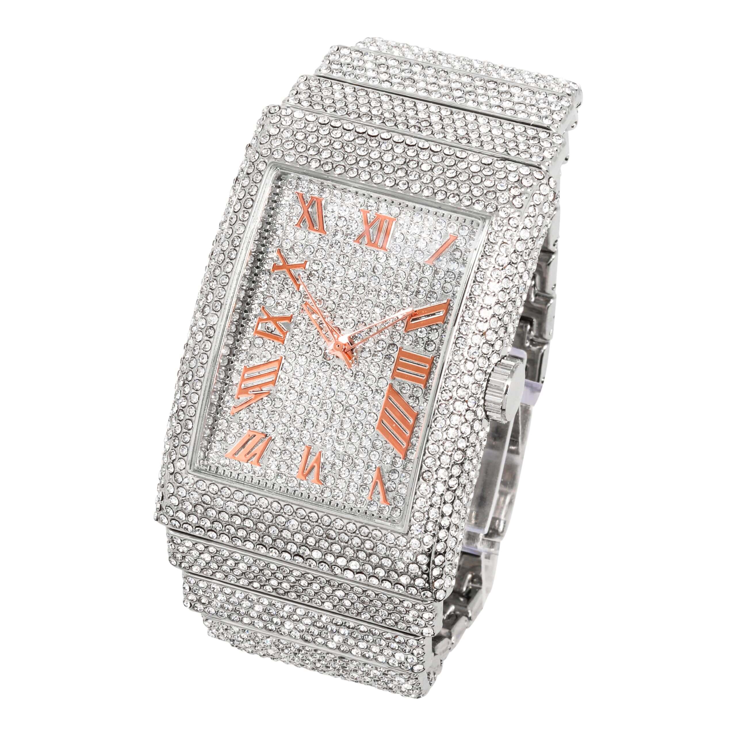 Men's 40mm Fully Iced Diamond Watch - Fully Iced Out Bezel & Band - Rectangle Timepiece