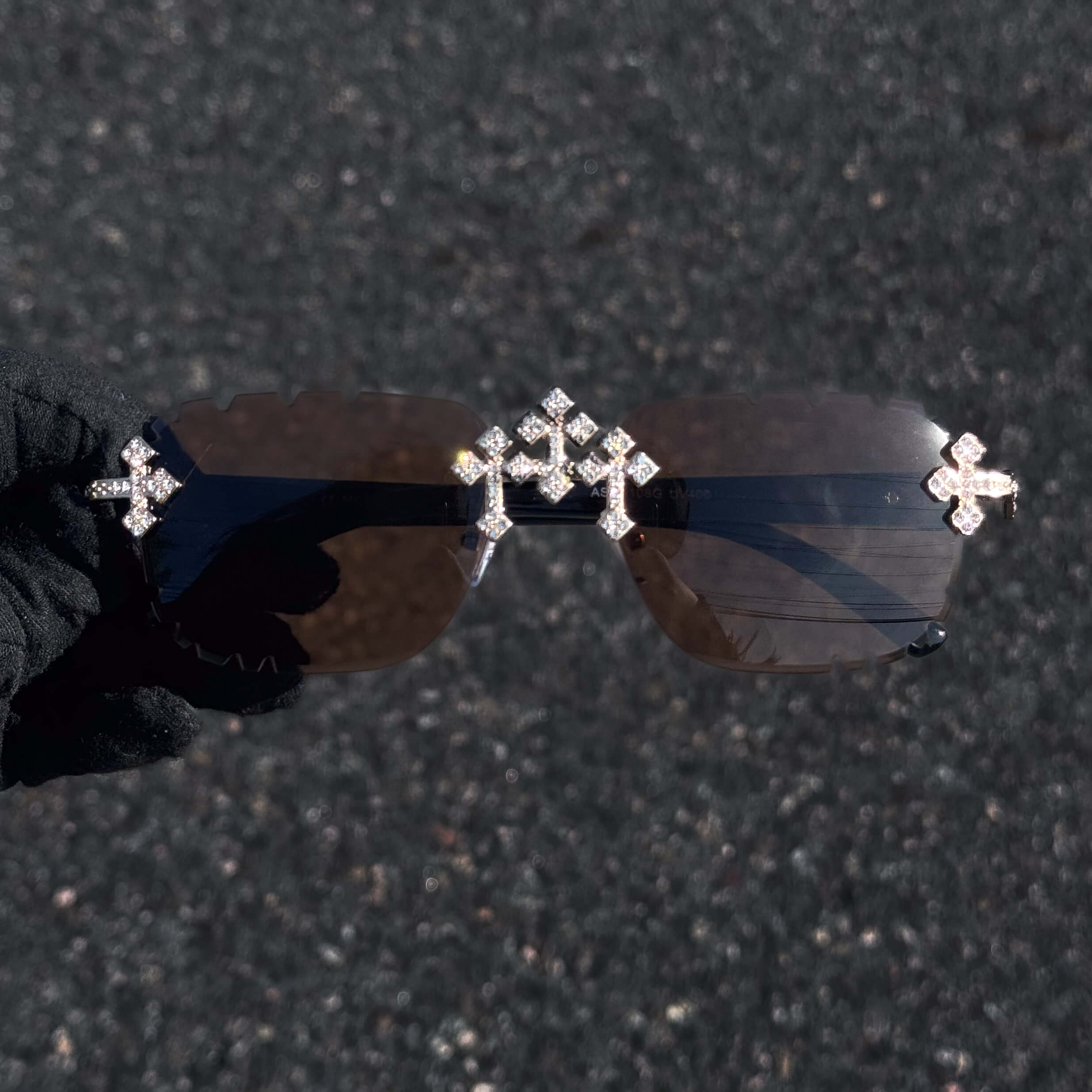 Iced Triple Cross Sunglasses - Brown Lens