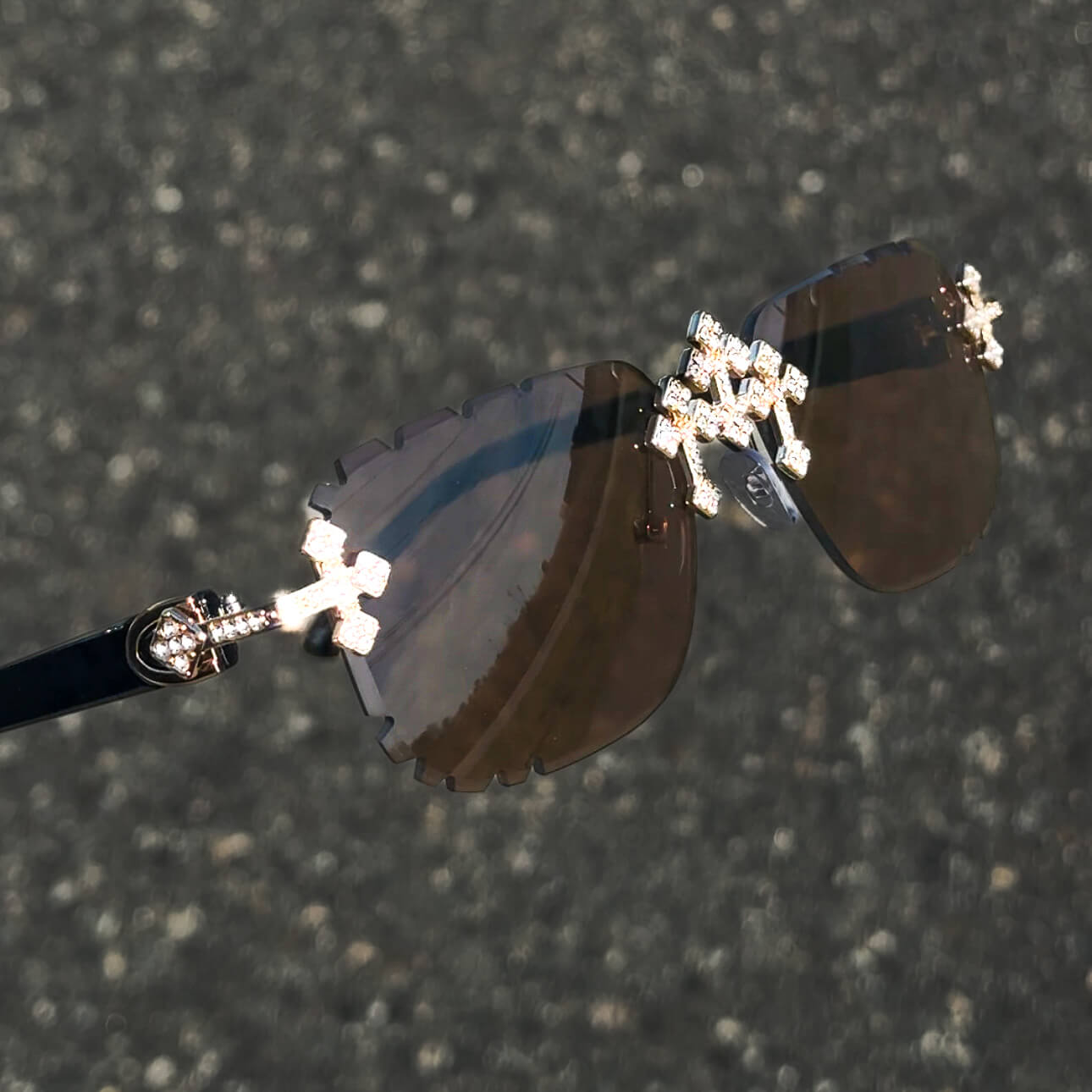Iced Triple Cross Sunglasses - Brown Lens