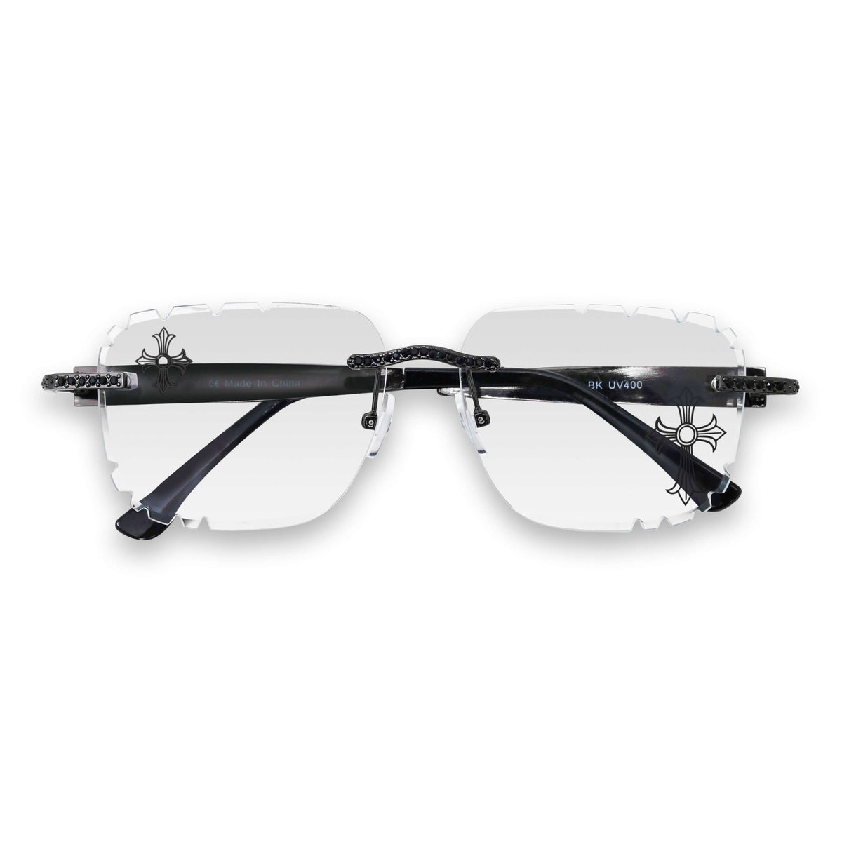 Iced Out Double Cross Sunglasses - Clear Lens