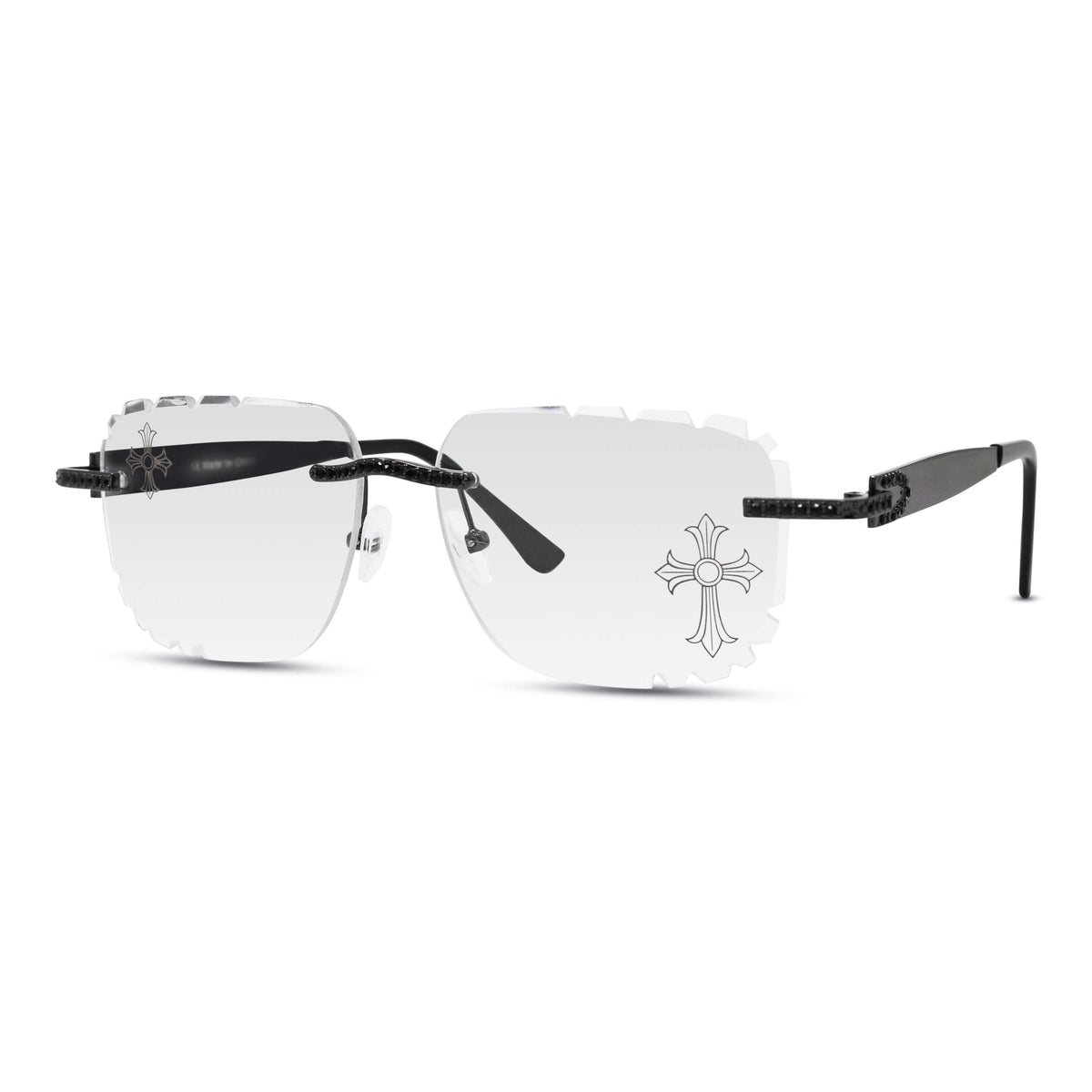 Iced Out Double Cross Sunglasses - Clear Lens