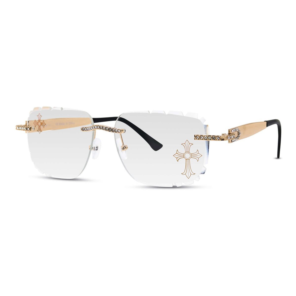 Iced Out Double Cross Sunglasses - Clear Lens